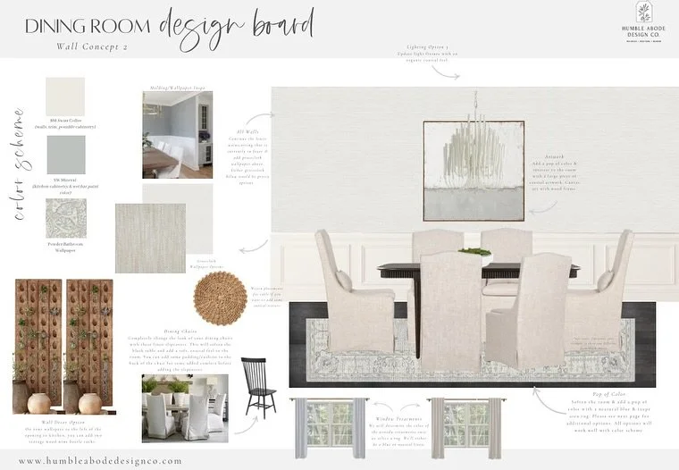 Springing into Easter with a fresh coastal vibe in this dining room makeover. 

We&rsquo;ll incorporate custom linen slipcovers and a neutral palette to let the blues shine with our stunning rugs and art. The wainscoting and grasscloth wallpaper add 