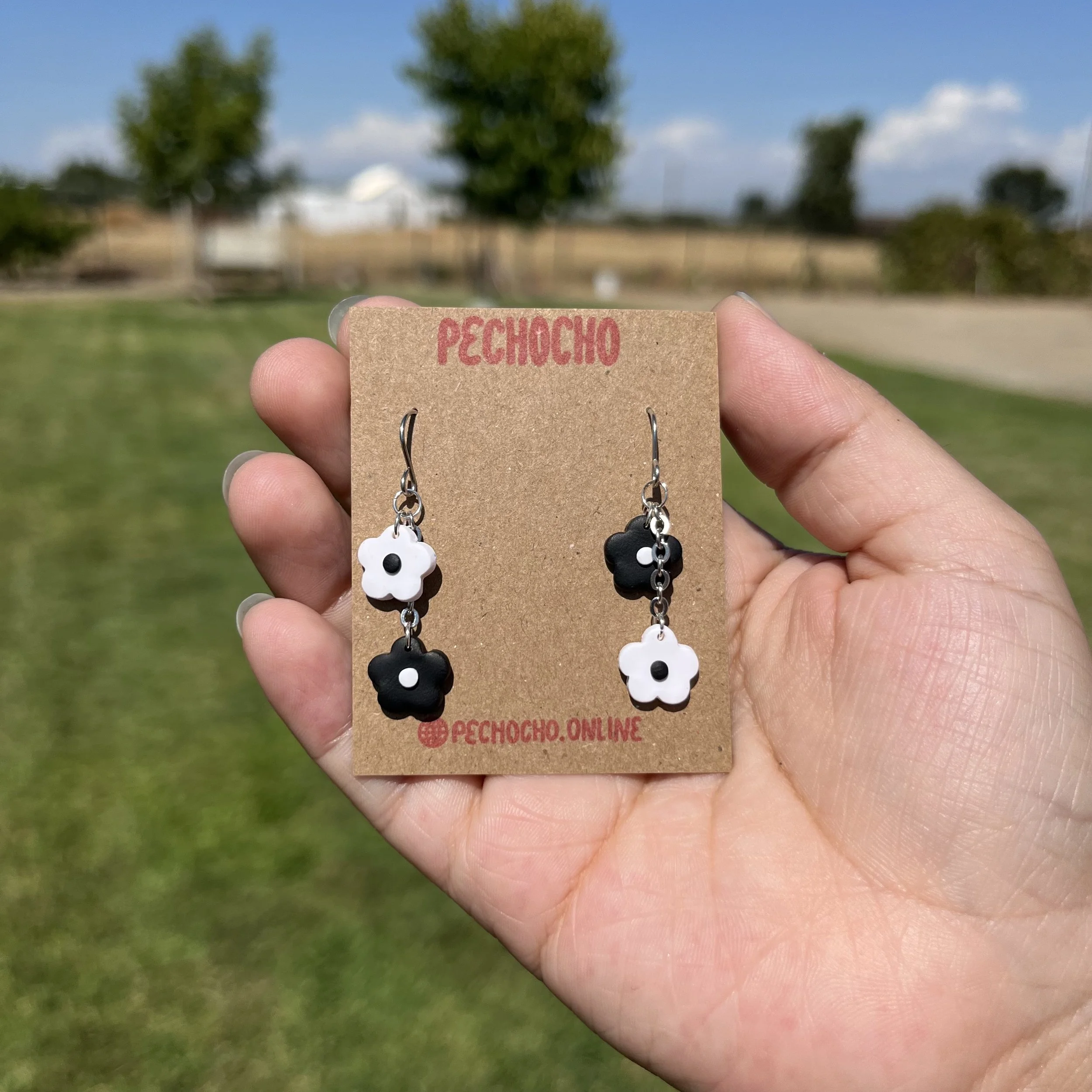 Black and White Flower Dangles