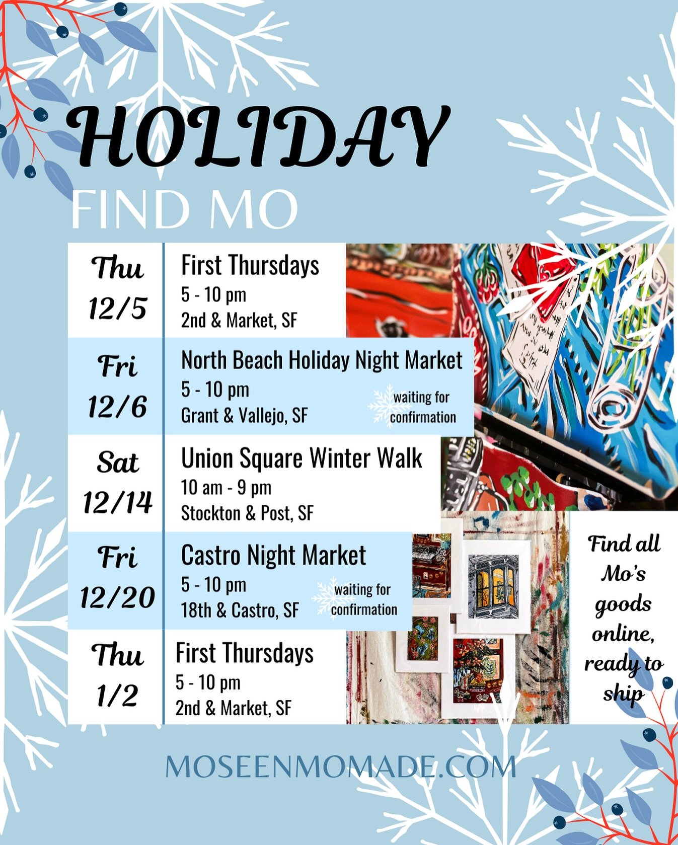 Holiday dates are lined up and we&rsquo;re looking good! 
These are my final events before I go on my winter break, come by because I love my holiday vibes and I can&rsquo;t wait to bust out my fur coats and Santa hats ☃️

@intothestreetssf @castro.n