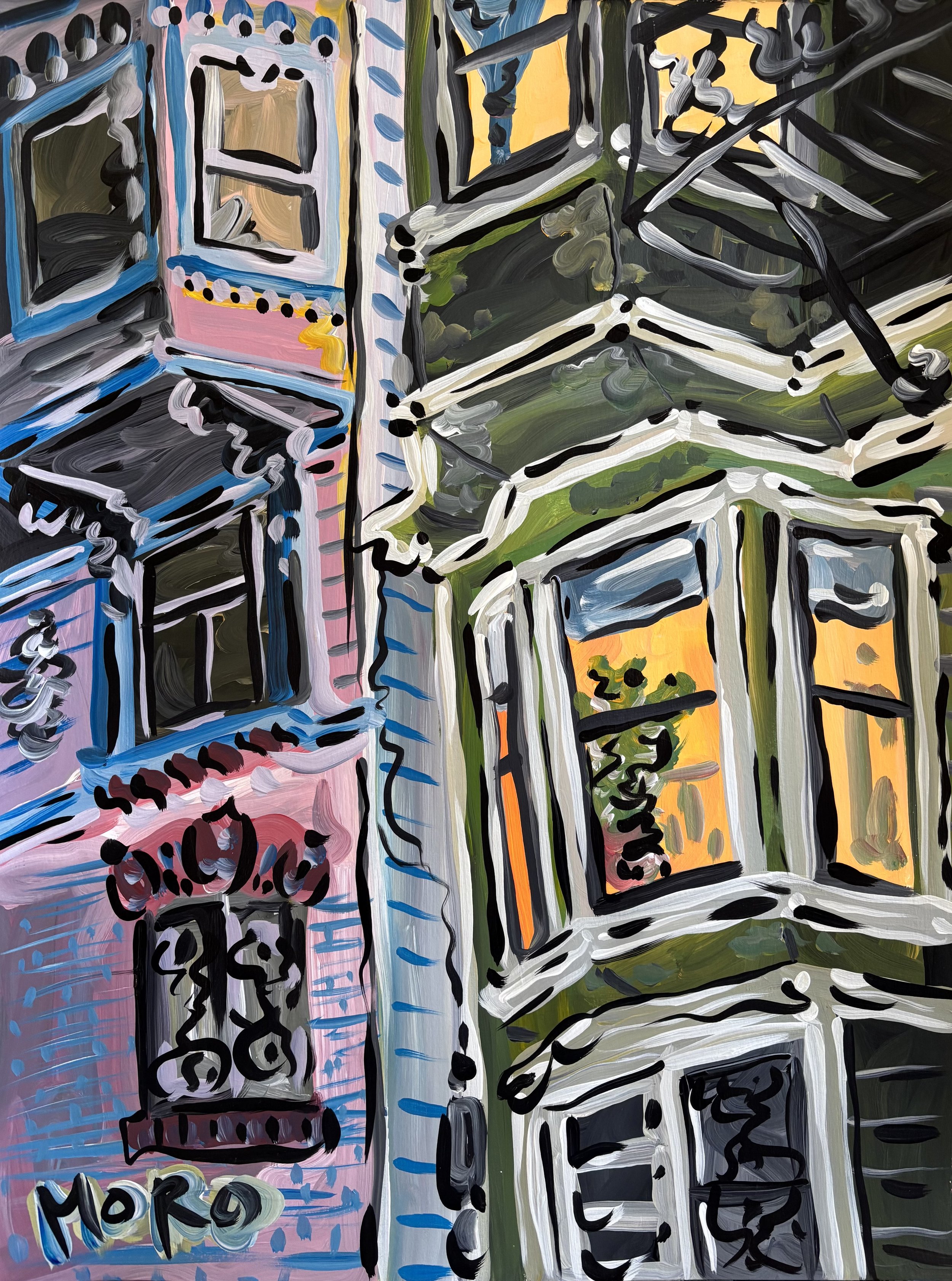 SOLD - Multi Window Study, acrylic on paper, 18x24", 2025, $400 framed