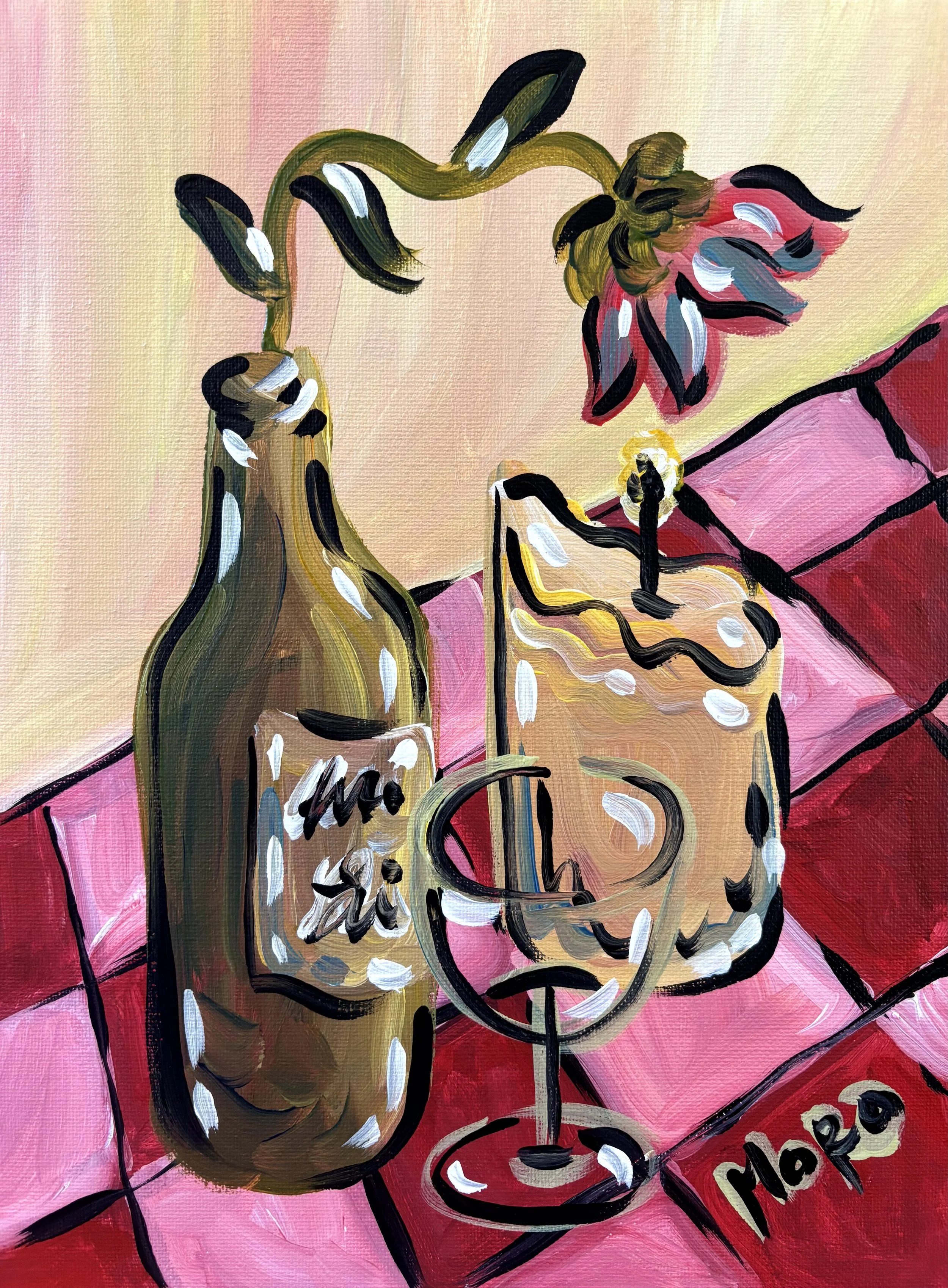 Girl Talk, 9x12", acrylic on canvas panel, 2026, $175 framed, framed to 12x16"