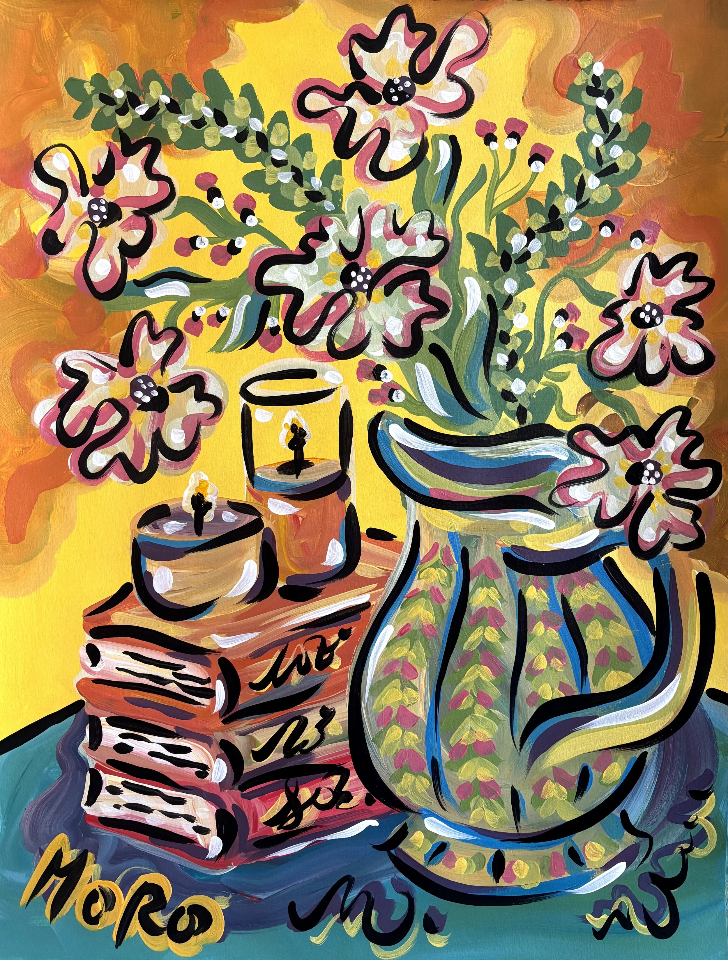 SOLD - Floral Fancy, 18x24", acrylic on paper, 2026, $400 framed, framed to 22x28"