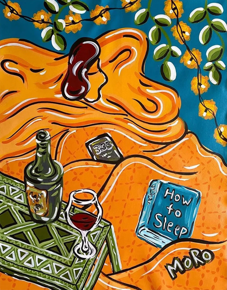 Insomniwhack, 30x40" unframed, acrylic on canvas, 2021, $1200 (will come framed)