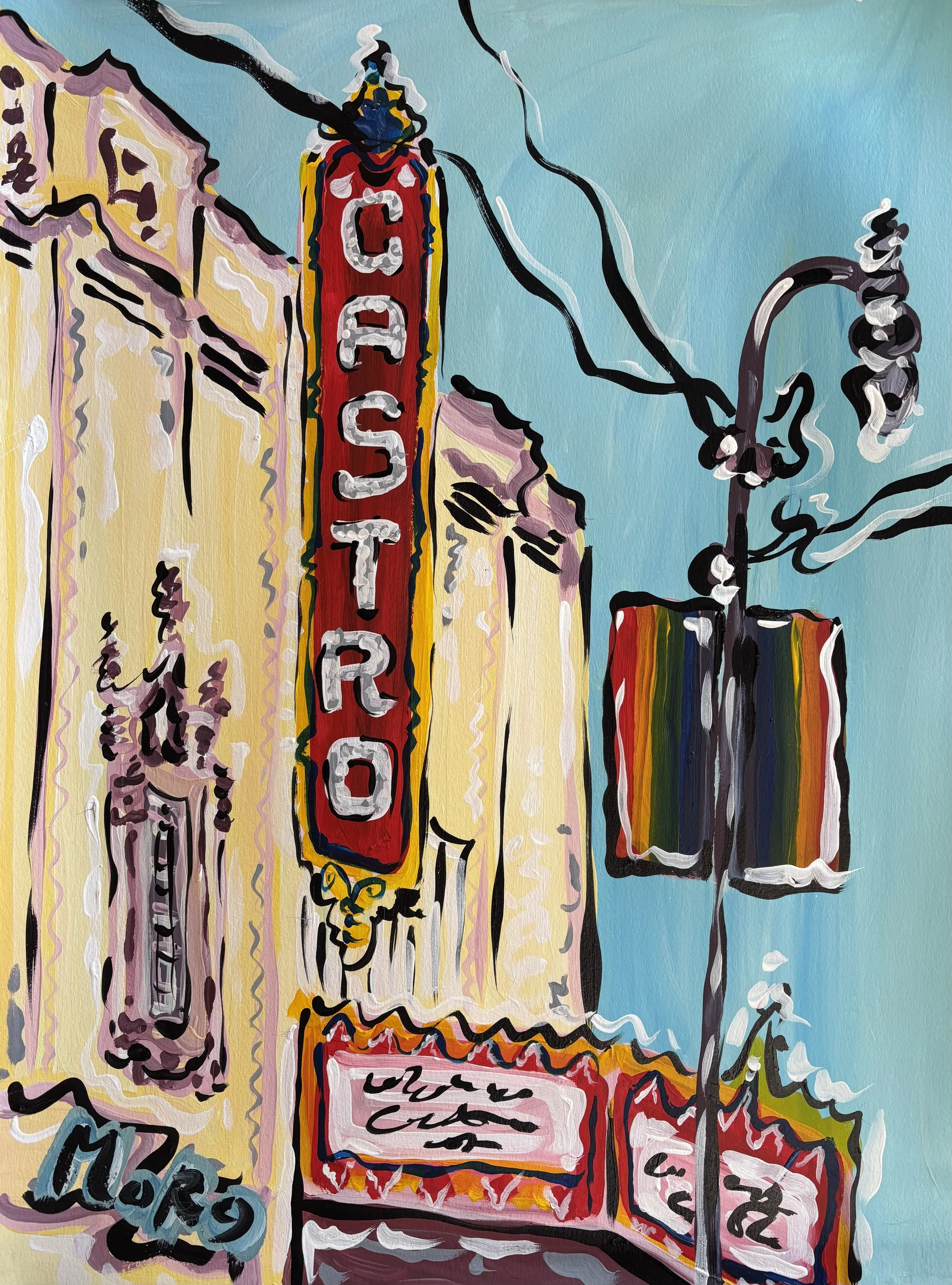 Live painted at Castro street fair, 2025,
18x24" acrylic on paper, framed to 22x28",
$400 framed