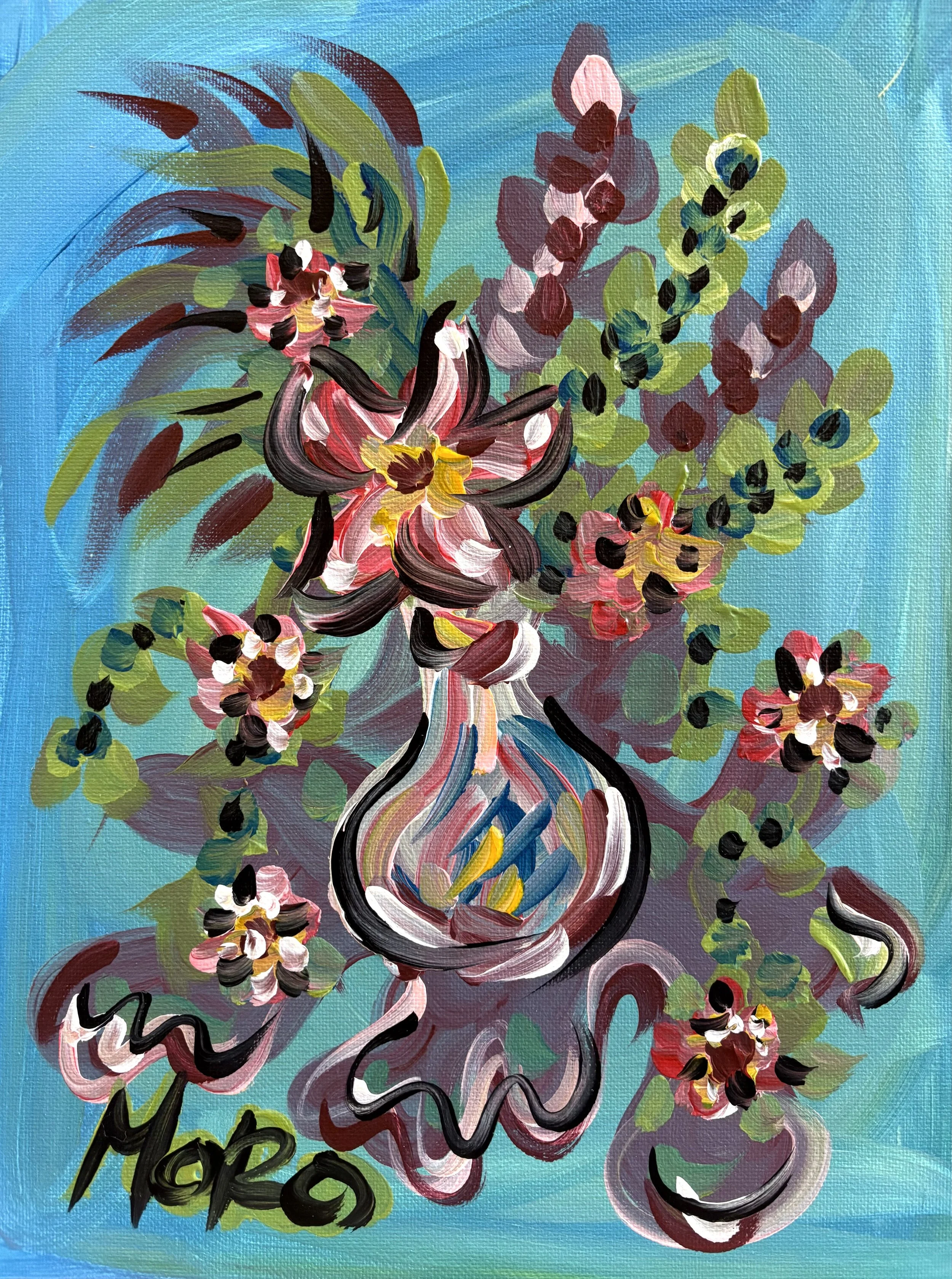 SOLD Glass Blown, 9x12", acrylic on canvas panel, 2026, $150, framed to 12x16"
