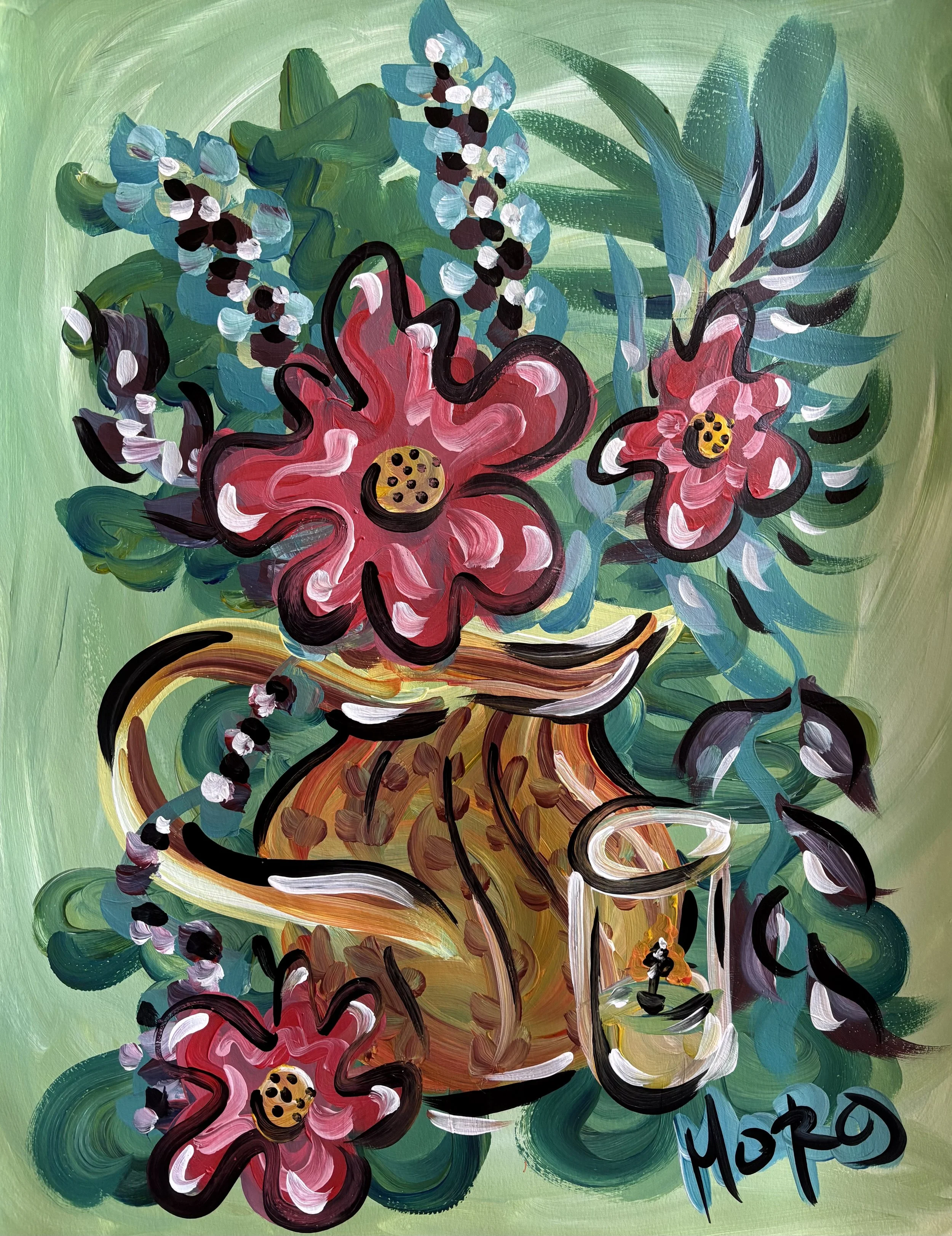 Green Power, 18x24", acrylic on paper, 2026, $400 framed, framed to 22x28"