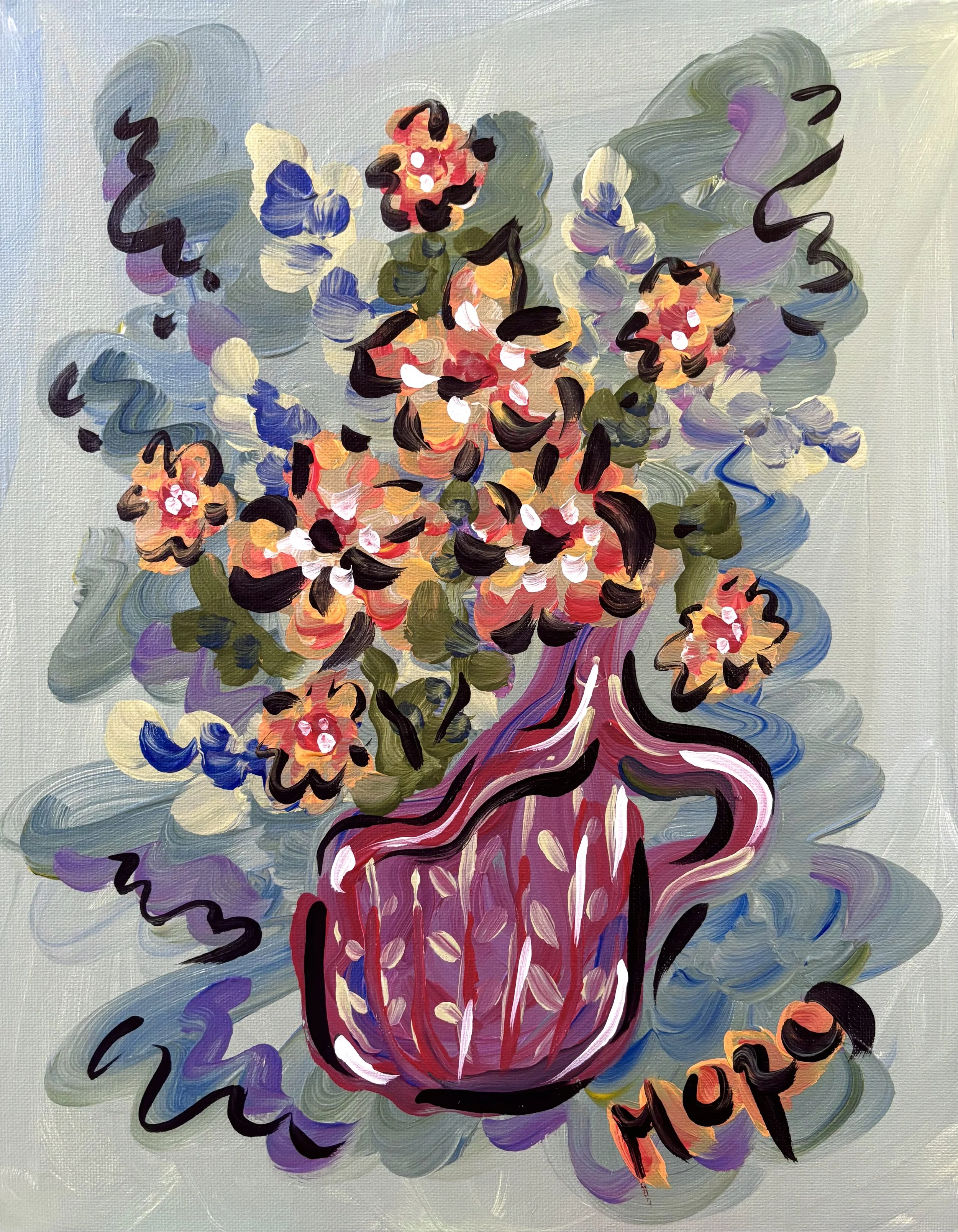 Mug Love, 11x14", acrylic on canvas panel, 2026, $275 framed, framed to 16x20"