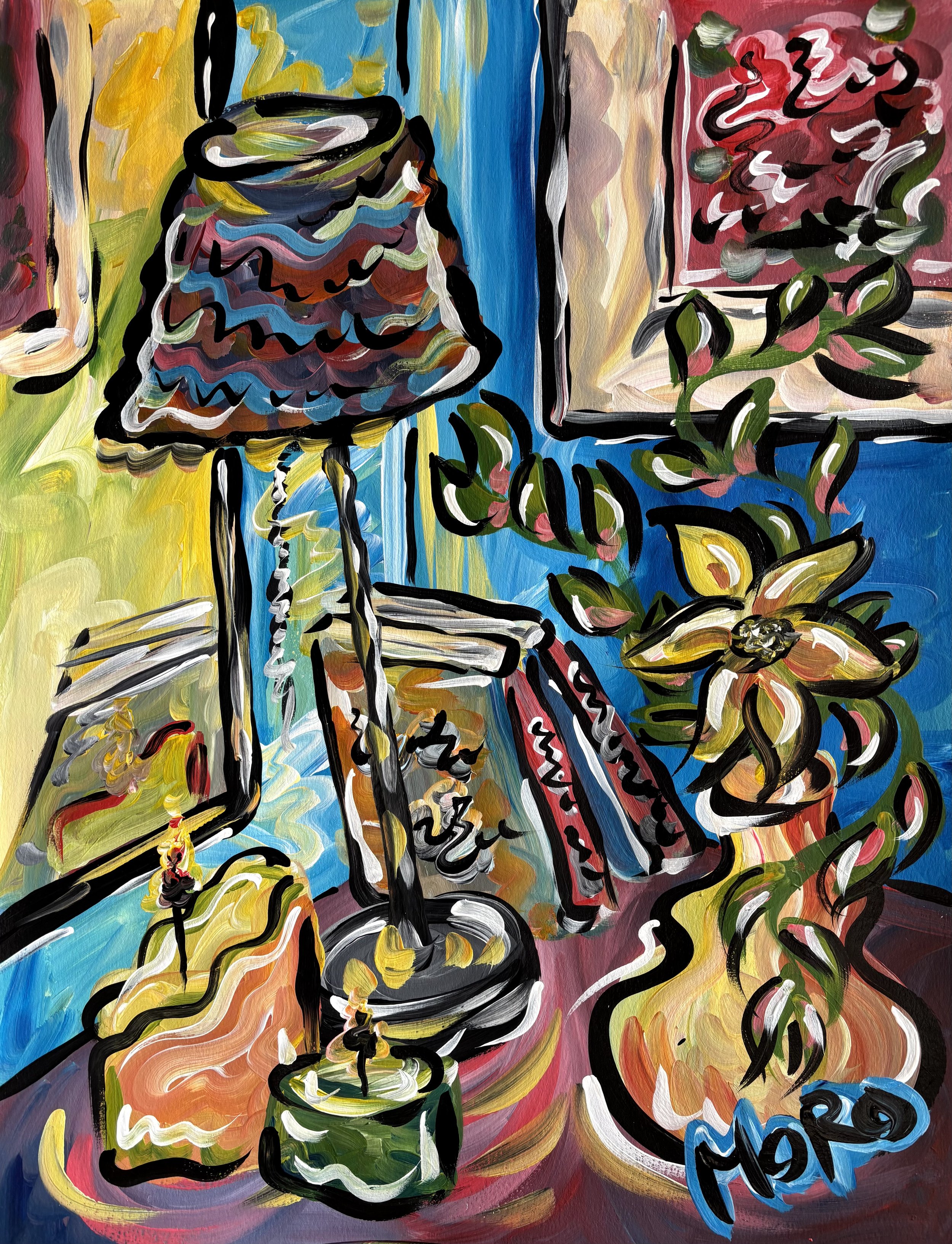 One More Chapter, 2025,
18x24" acrylic on paper, framed to 22x28",
$400 framed