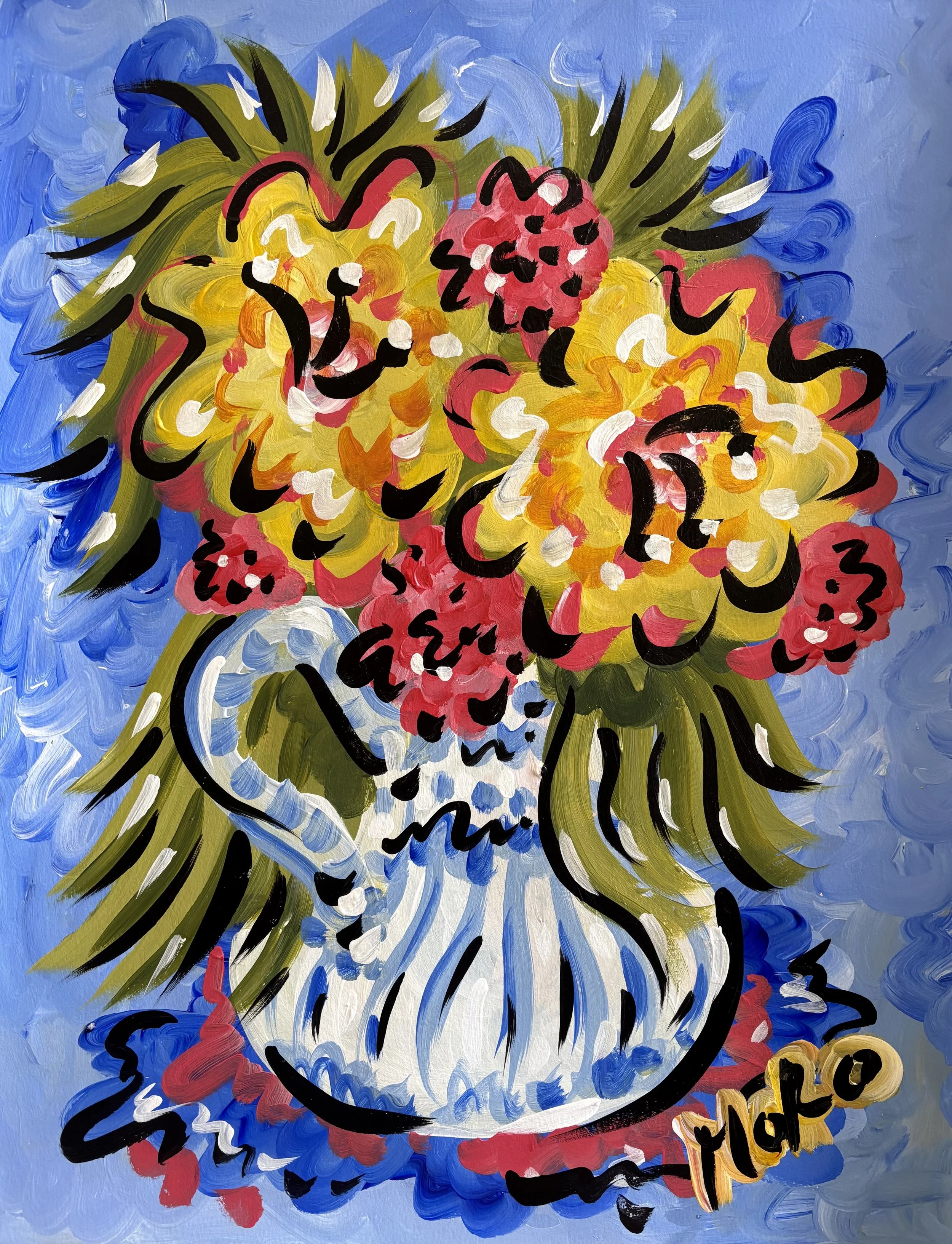 A Jug of Grease, 18x24", acrylic on paper, 2026, $400 framed, framed to 22x28"