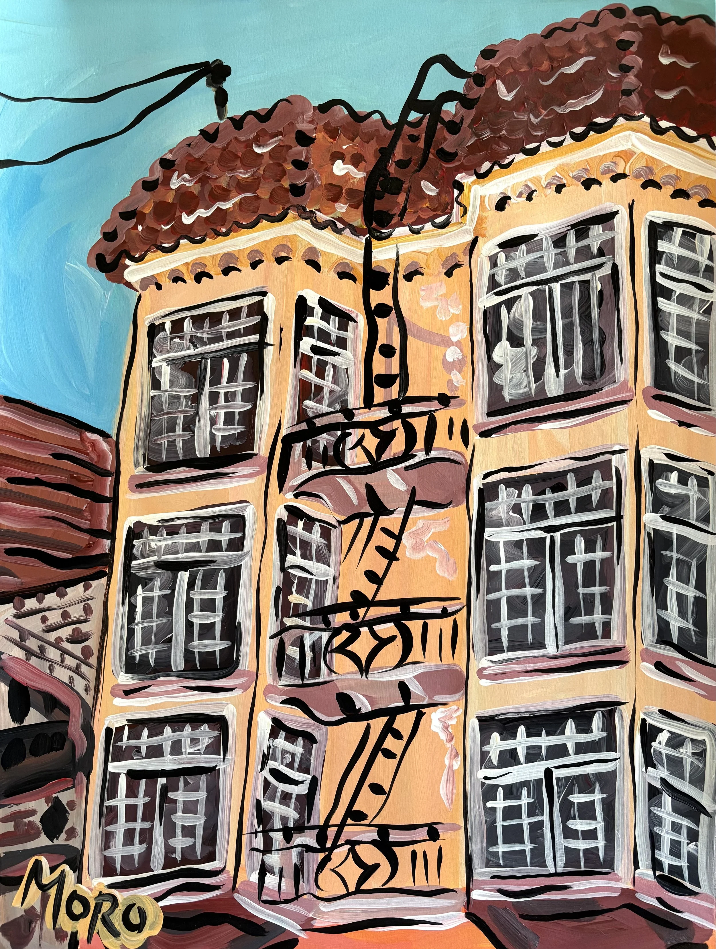 Franklin and Pacific SF - MoMappin Series, acrylic on paper, 18x24",  2025, $400 framed