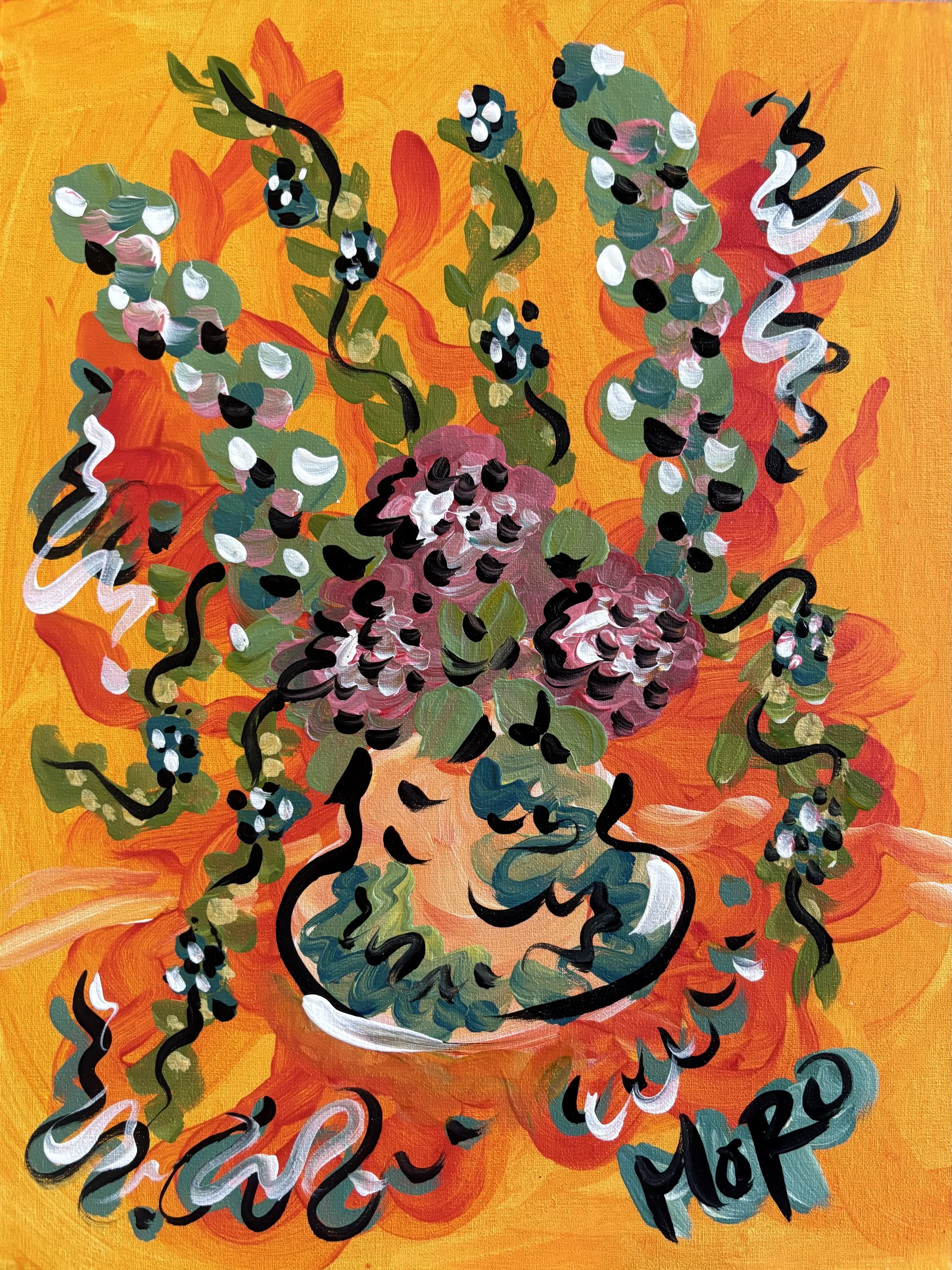 SOLD - Bust Out, 9x12" acrylic on panel, 2026, $250 framed, framed to 12x16"