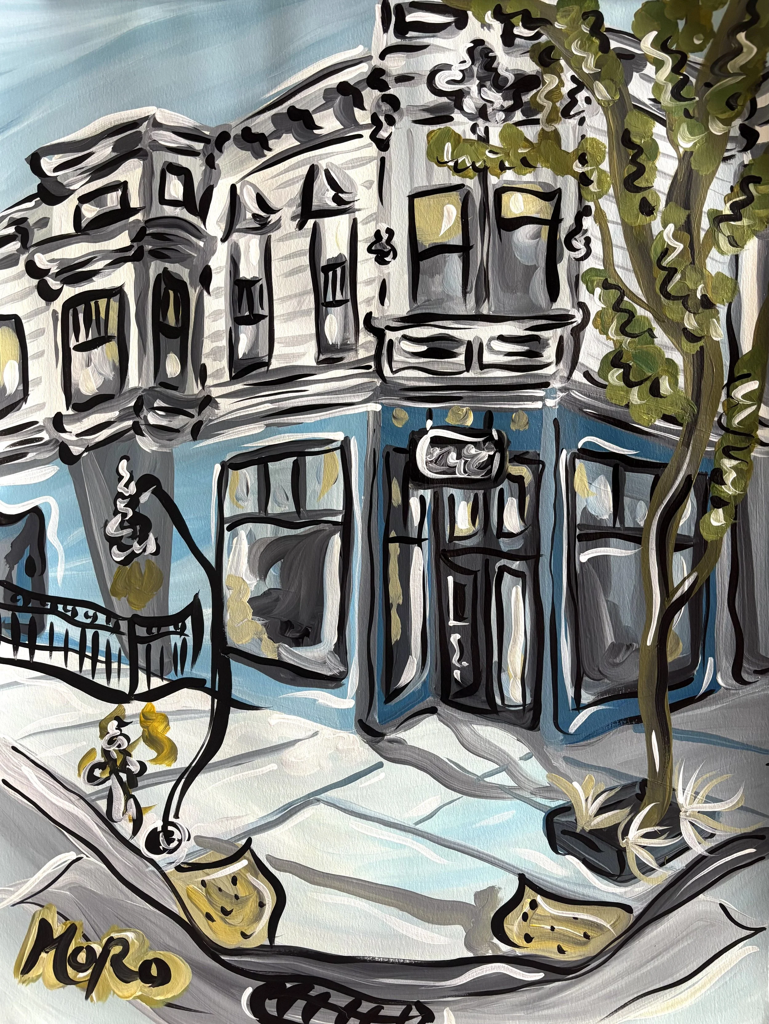 Noe and 15th, Castro - MoMappin series, 2025,
18x24" acrylic on paper, framed to 22x28",
$400 framed