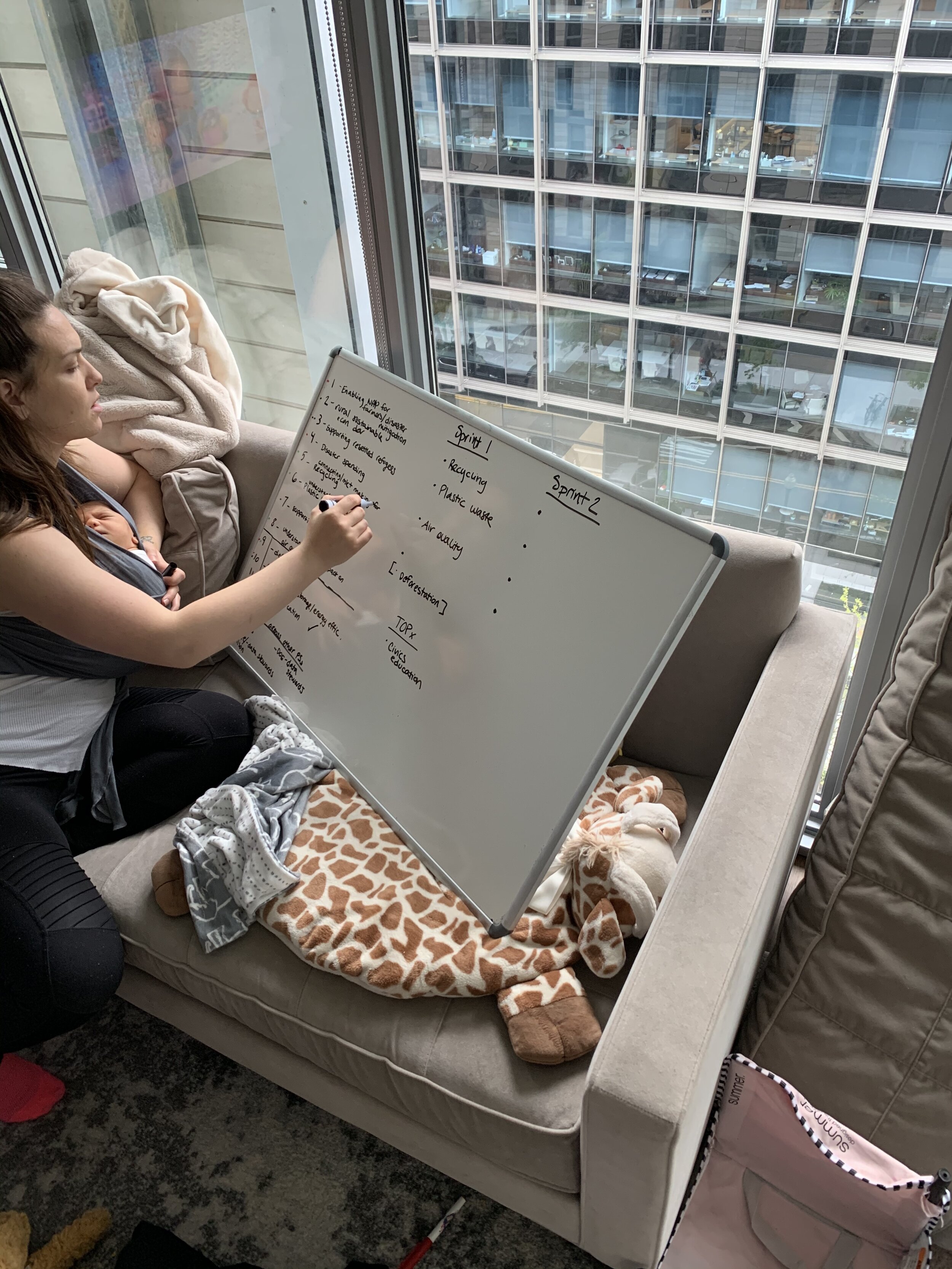 White-boarding work strategy while wearing Rook when he was 5 days old.