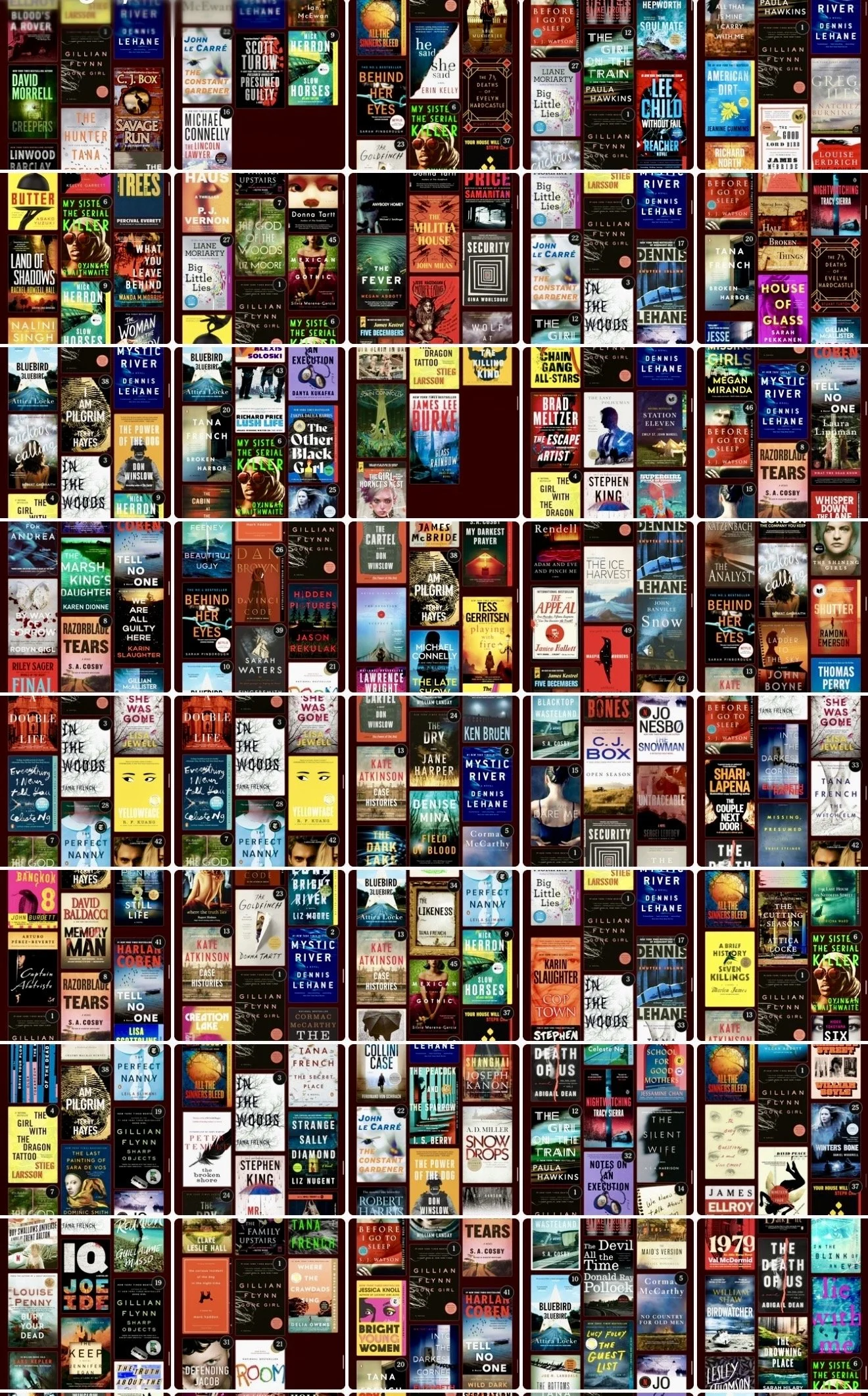 Title pages of the New York Times List of Best of 21st Century Thrillers