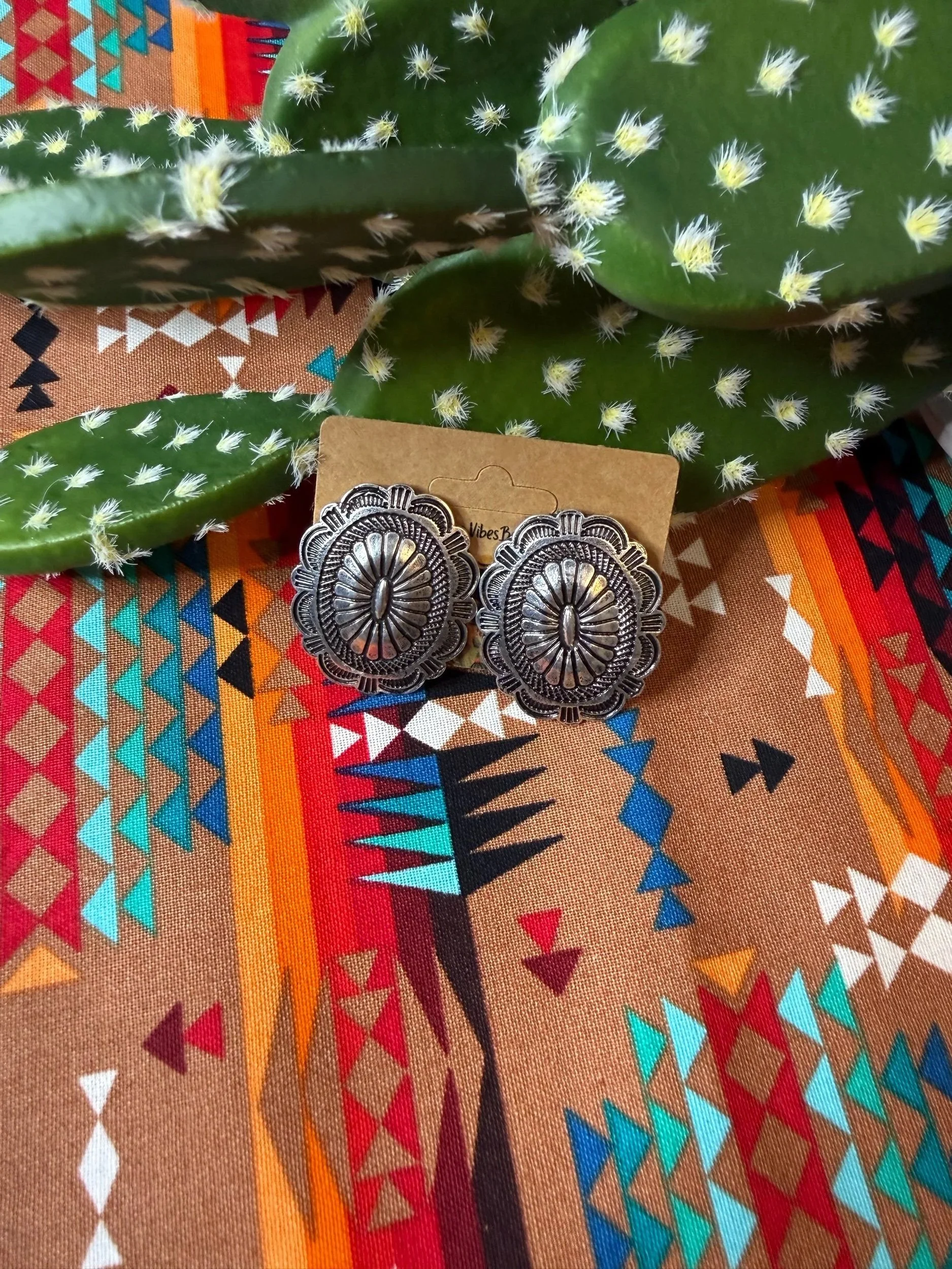 WESTERN OVAL METAL SILVER EARRINGS