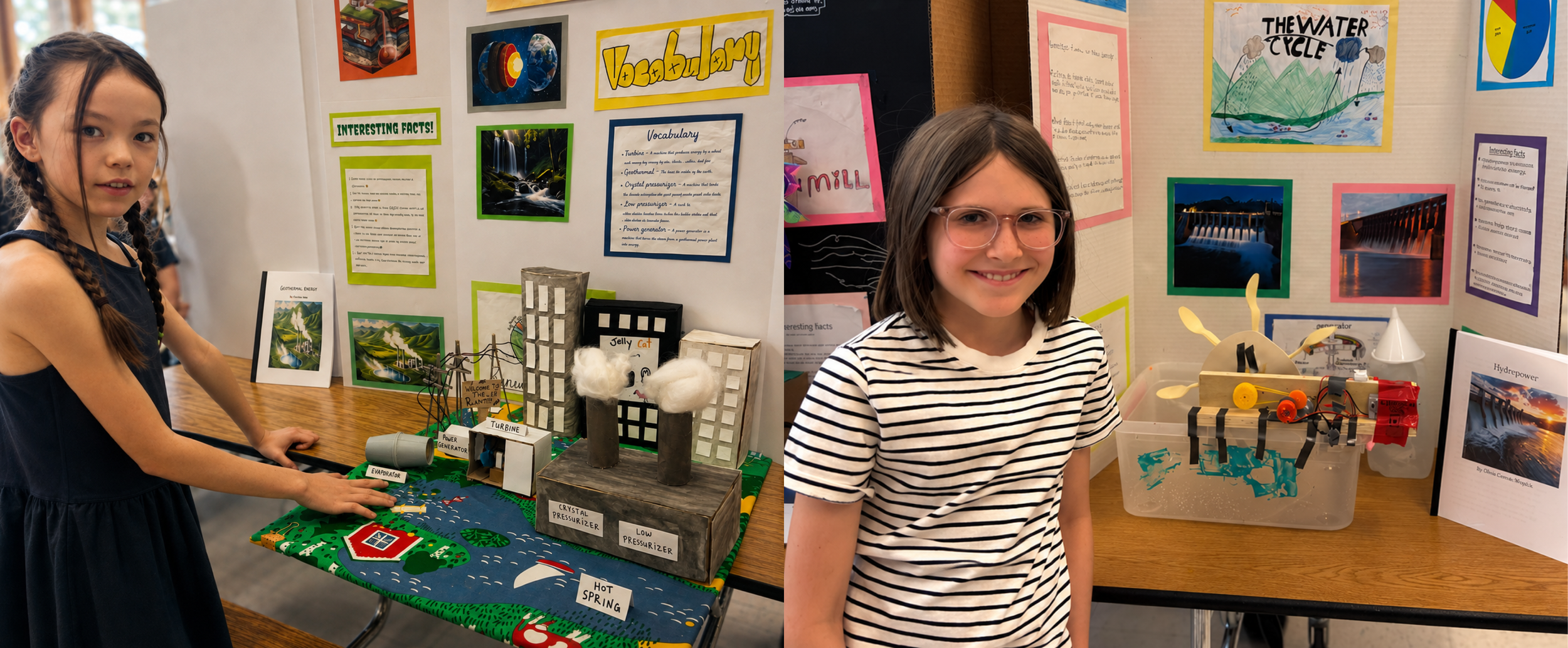 BCSIS students presenting handmade science and hydropower models.