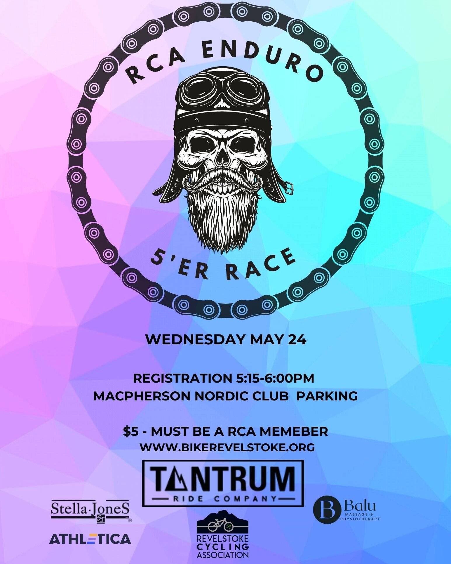 It's race time! Our first Fiver of the year is this Wednesday, May 24. We're kicking things off with the Tantrum Enduro on Lower Macpherson. Registration is at the Nordic Lodge parking from 5:15-6 p.m. and racing will take place below the highway. Th