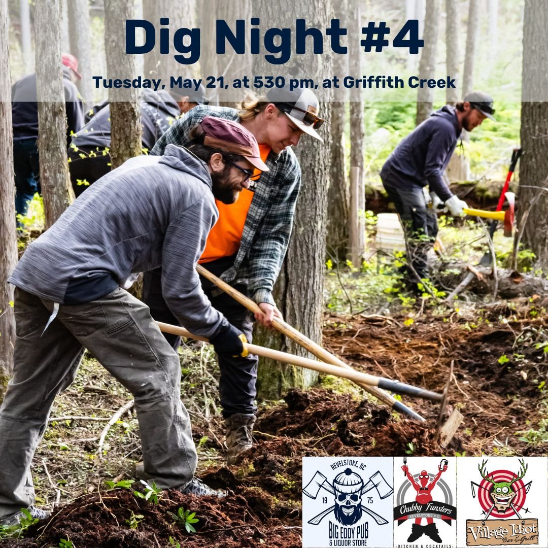 Our next Big Chubby Idiot Dig Day of the year will meet at Griffith Creek this Tuesday, May 21, at 5:30 p.m. We'll gather up the tools and head up Break-a-Leg to fix up that section alongside the giant root ball that was uprooted last year. Once that