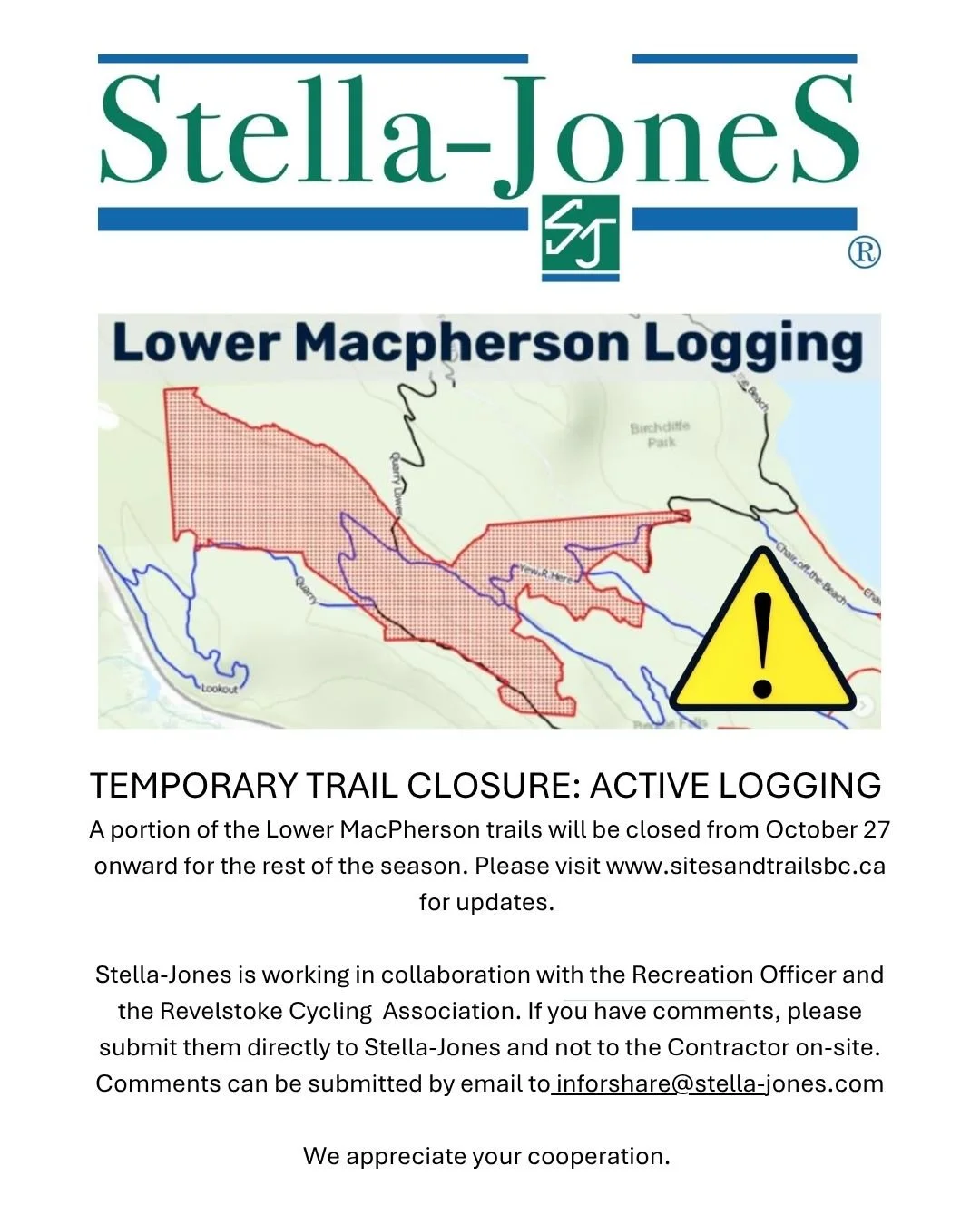 Heads up! Logging is resuming on Lower Macpherson in the next week, meaning that Yew R Here, Quarry, and Backside will be closed to all users until work is complete. Please stay off these trails and watch out for logging truck traffic if you're ridin