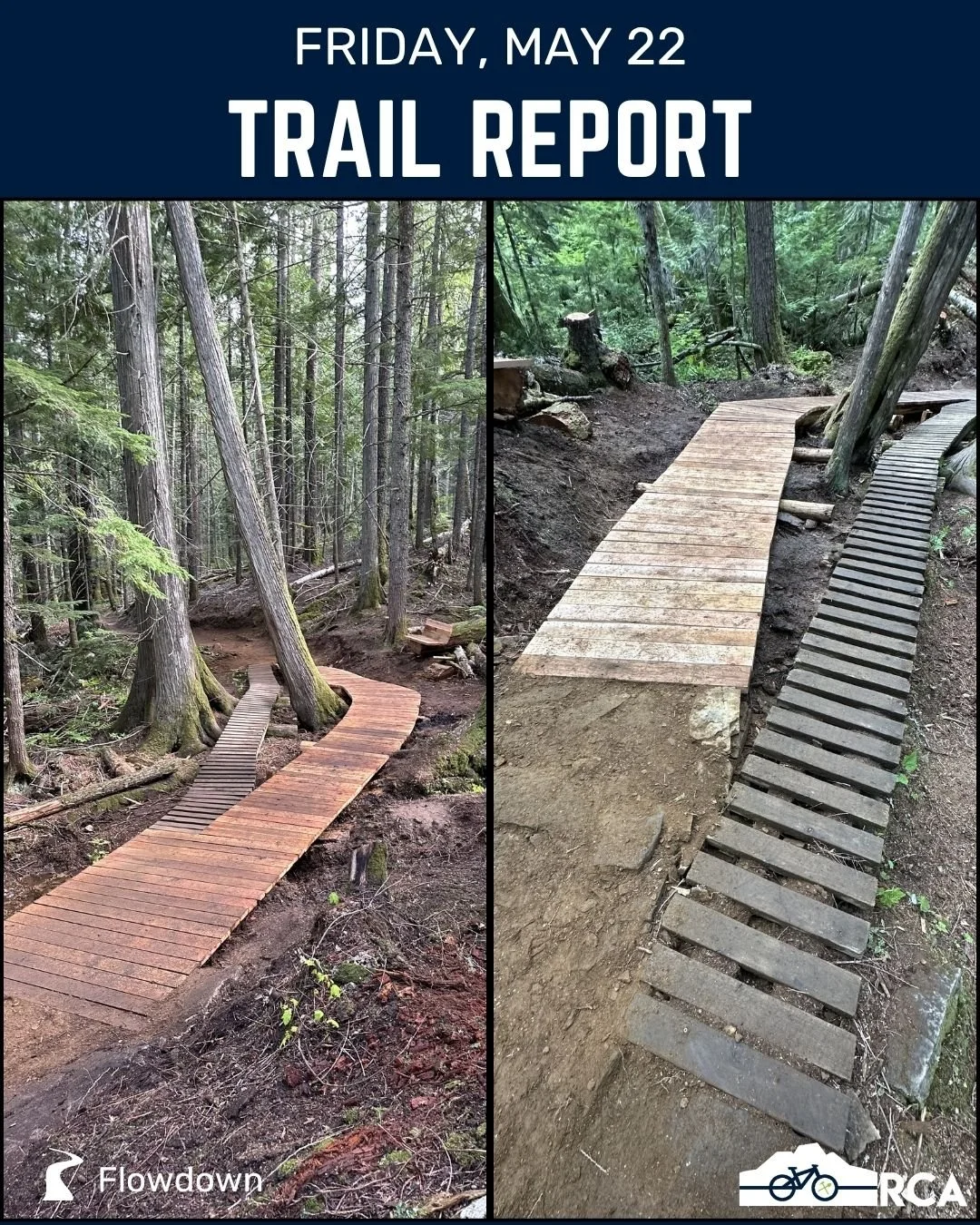 Here's our trail report for Friday, May 22:

The return of rain and cooler temps has been most welcome and our trails are in fantastic shape. Spring is often our favourite time to ride, and this year is no exception. Looking at the long-term forecast