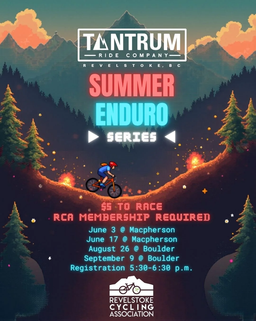 Race season continues with the Tantrum Enduro Series starting Wednesday, June 3, at Macpherson.

Our four-race enduro series is designed to get progressively more challenging, with the first two at Macpherson and the last two at Boulder. If you want 