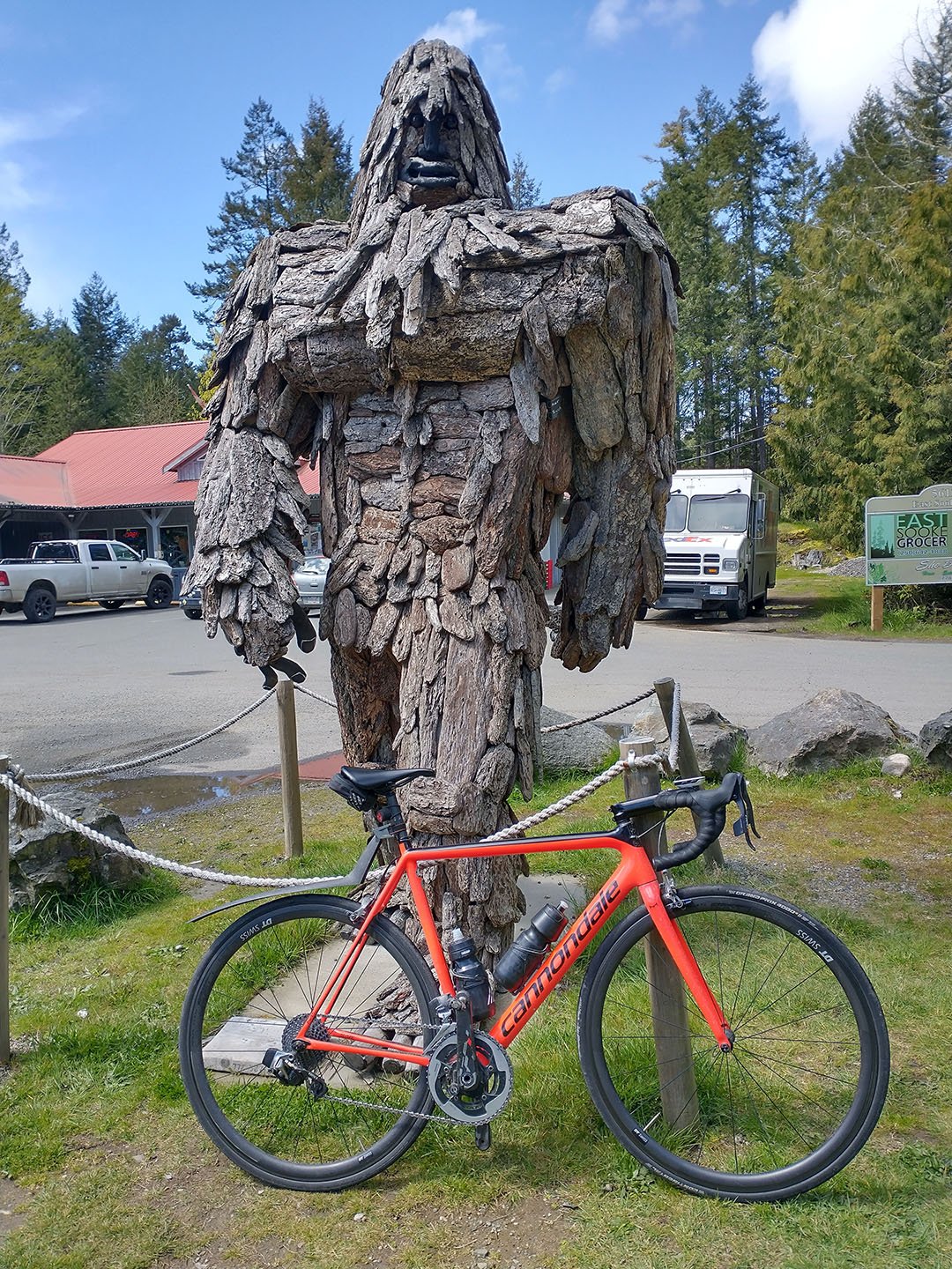  At the crossroads between East Sooke and going back north towards Victoria, you’ll find the SOOKESQUATCH along with a convenience store and possibly food trucks. 