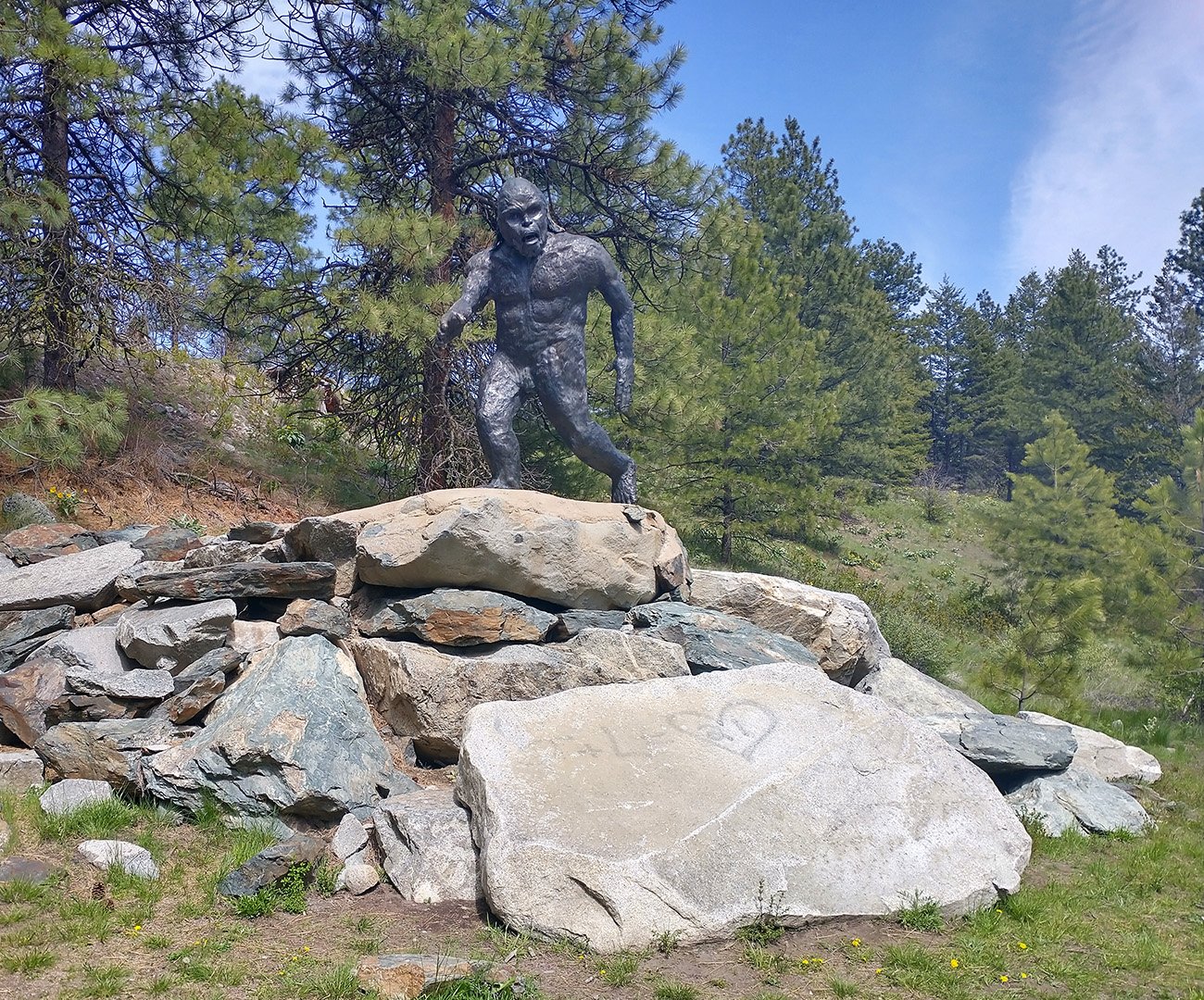 The top of the climb is officially marked by this anatomically correct Sasquatch statue.