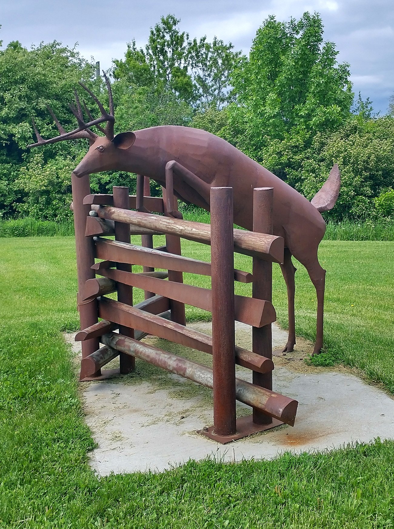 A cool rusty deer sculpture. 