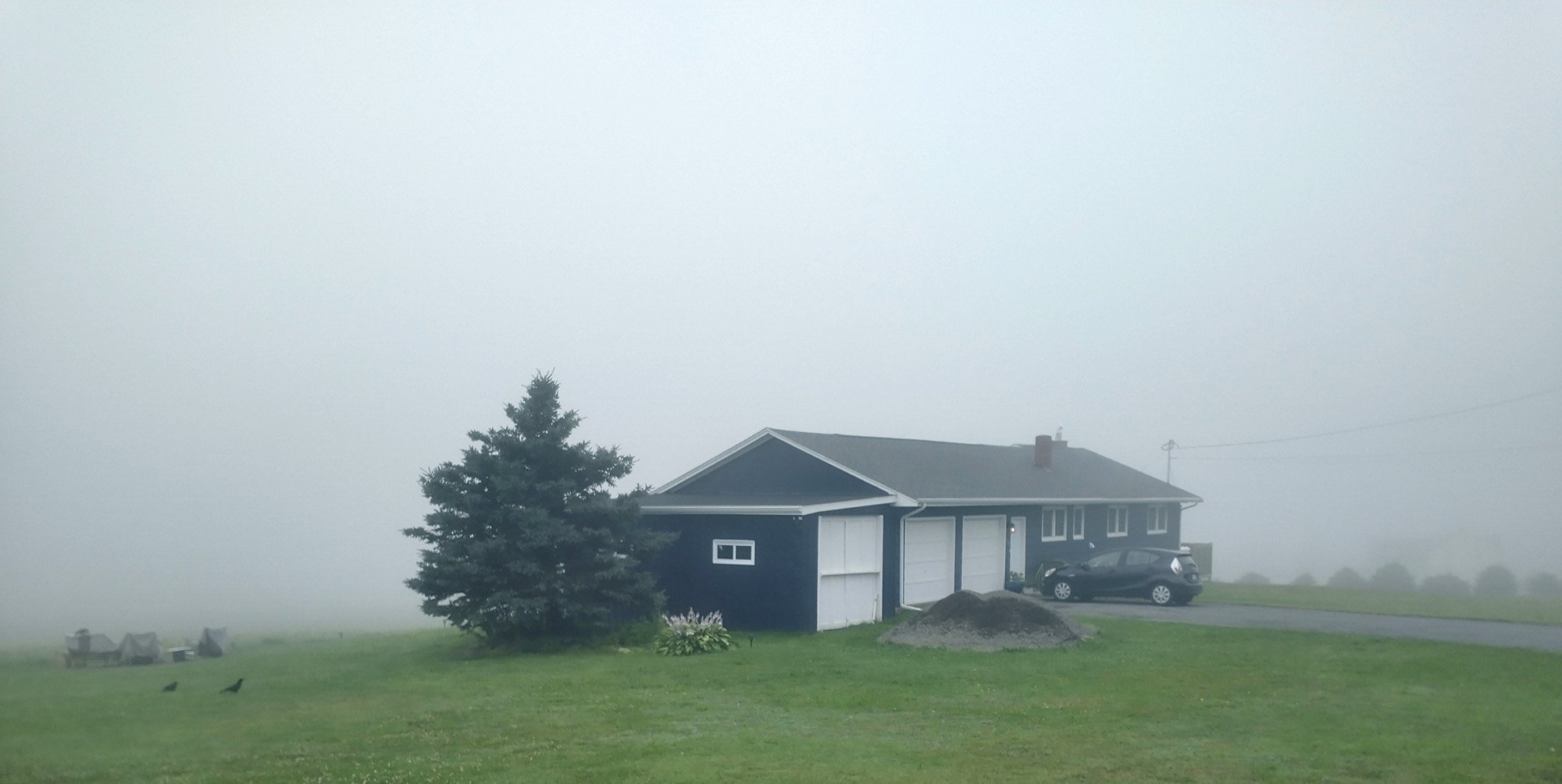 On the other side of the hill I entered a deep patch of nice cool fog. Apparently morning fog is a Nova Scotia thing.