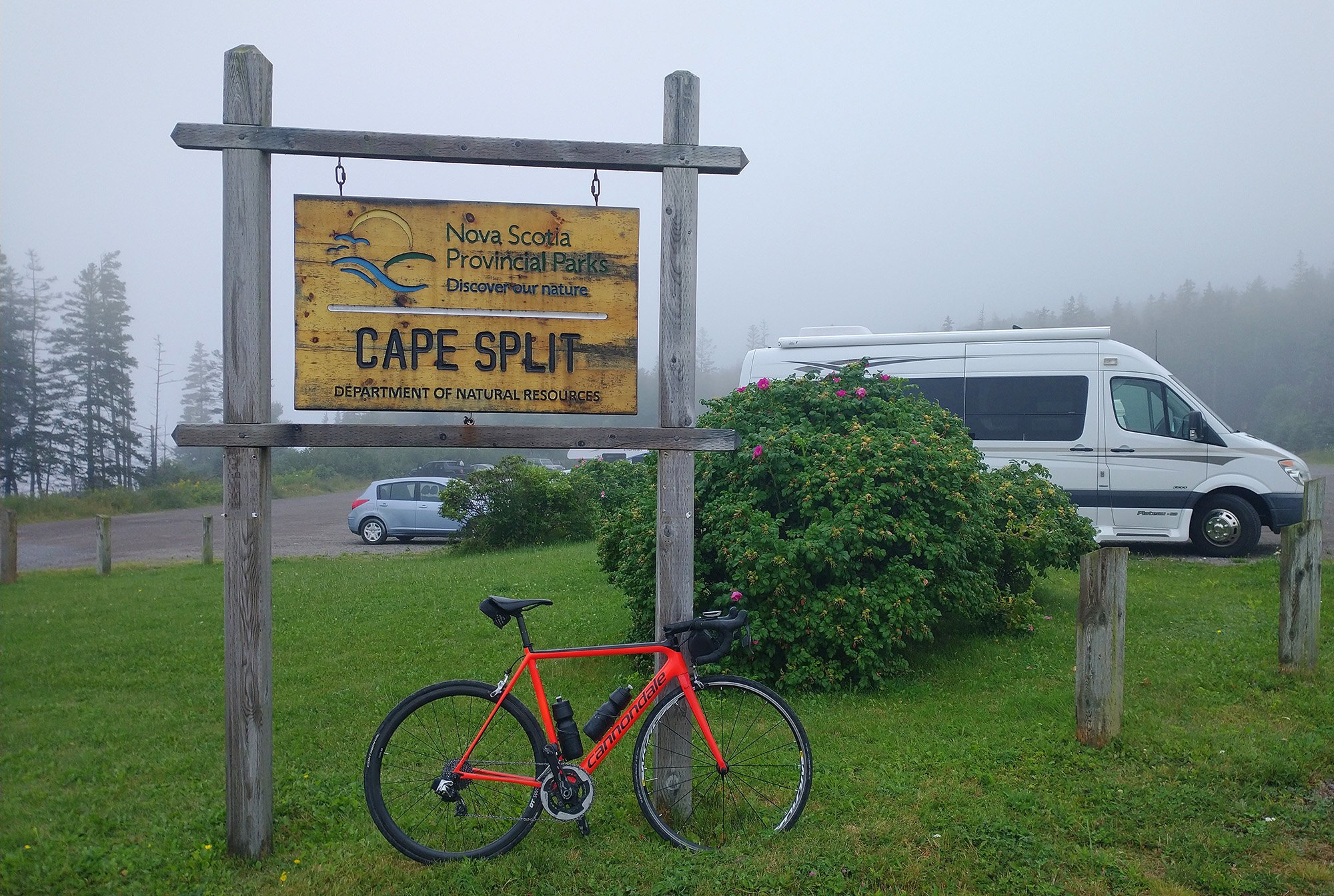 Cape spit parking lot. Tons of people there already to start the 6km hike to the actual tip.