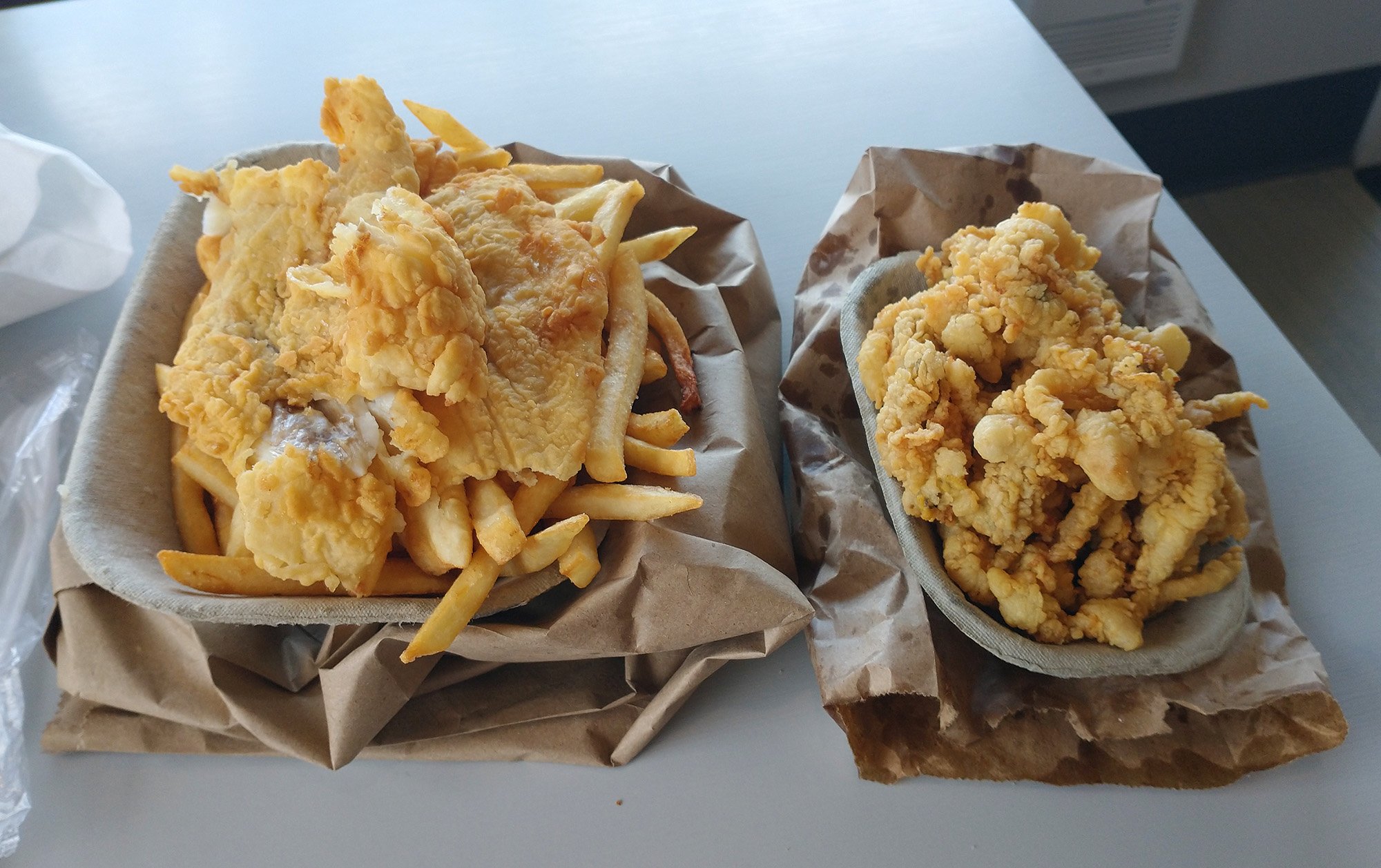 Fried haddock is Nova Scotia/New Brunswick's version of Fish n' Chips. Not as good as Cod imo. The fried clams are little rubber bands, nothing too special.