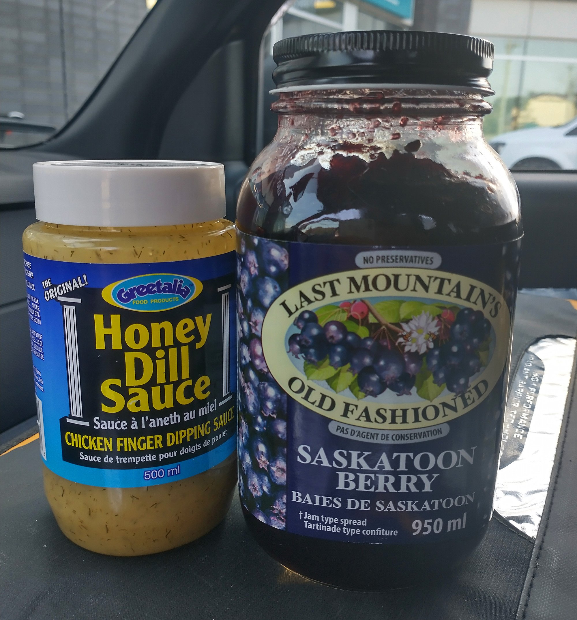 Honey Dill is a Manitoba thing, apparently. It's mayonaise + honey + dill. Very gross. Saskatoon berries taste like blueberries. More of a general prairies fruit.