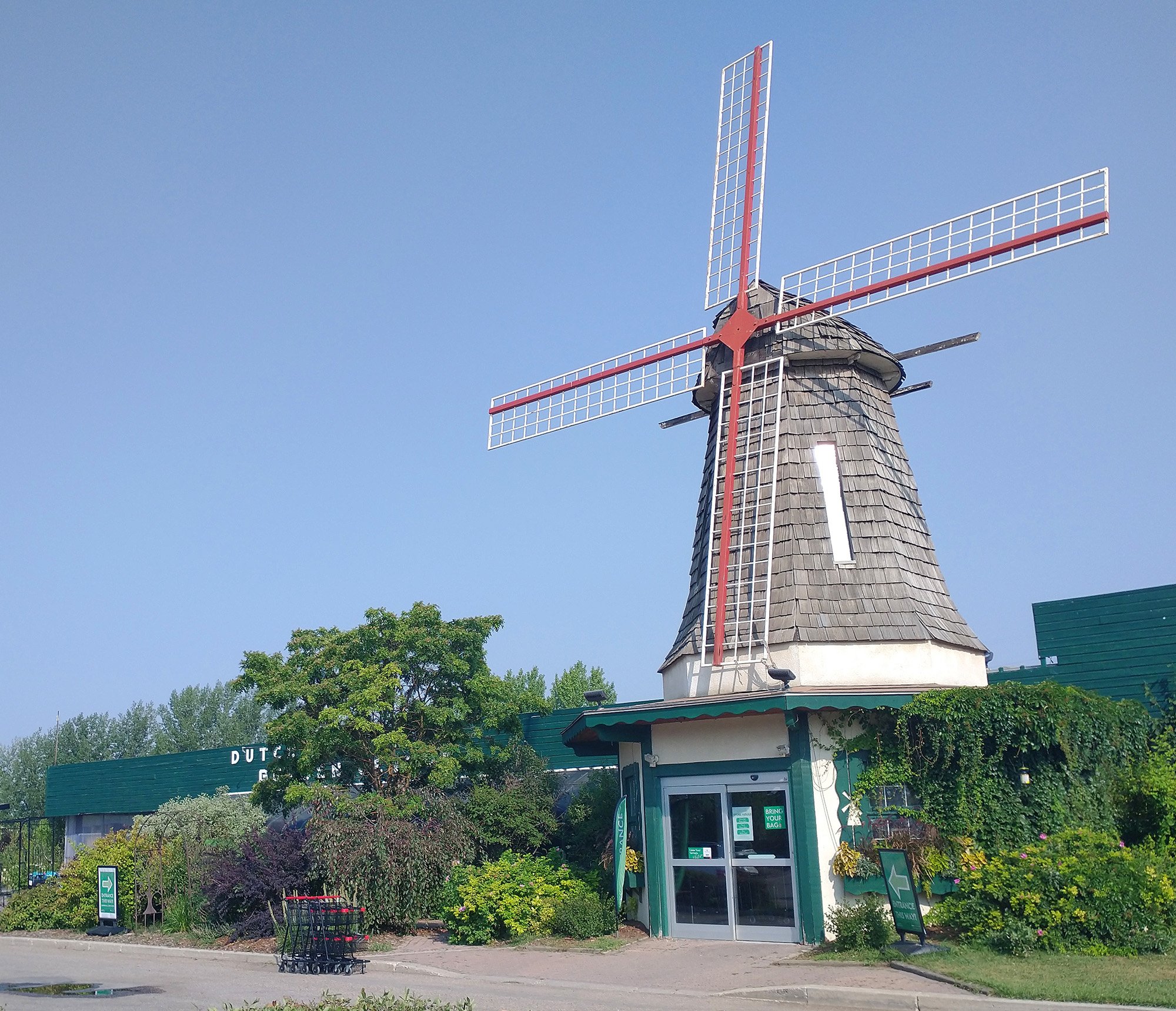 Windmill on top of a garden center. 