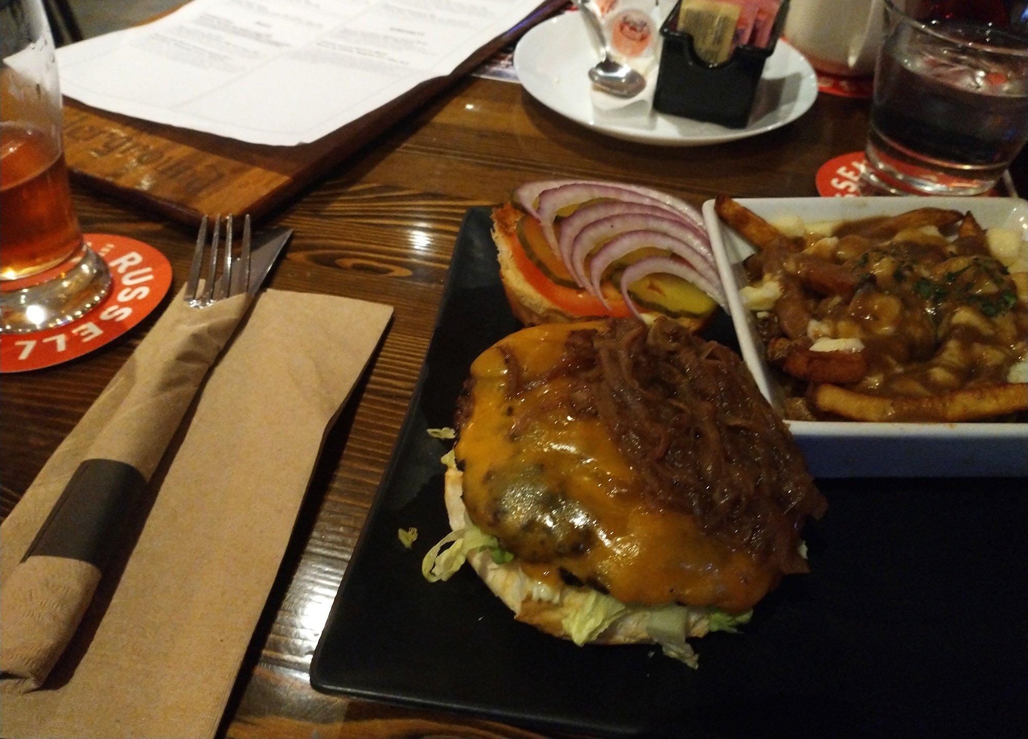 Had time to eat at a pub in Edmonton. Bison burger! Bison is a prairie thing so that's why.