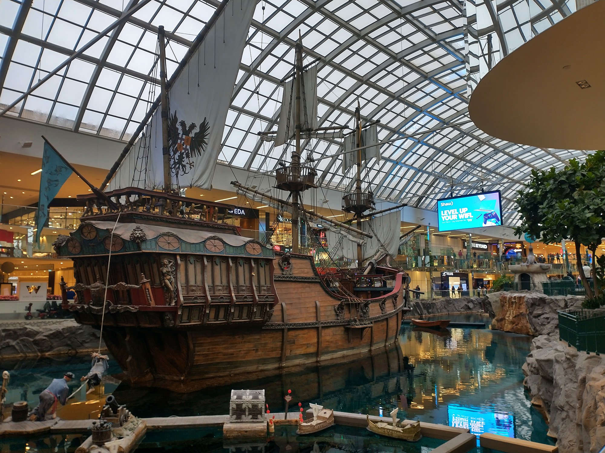 There's a huge marine park with a pirate ship in the center of the mall. It's quite a sight.