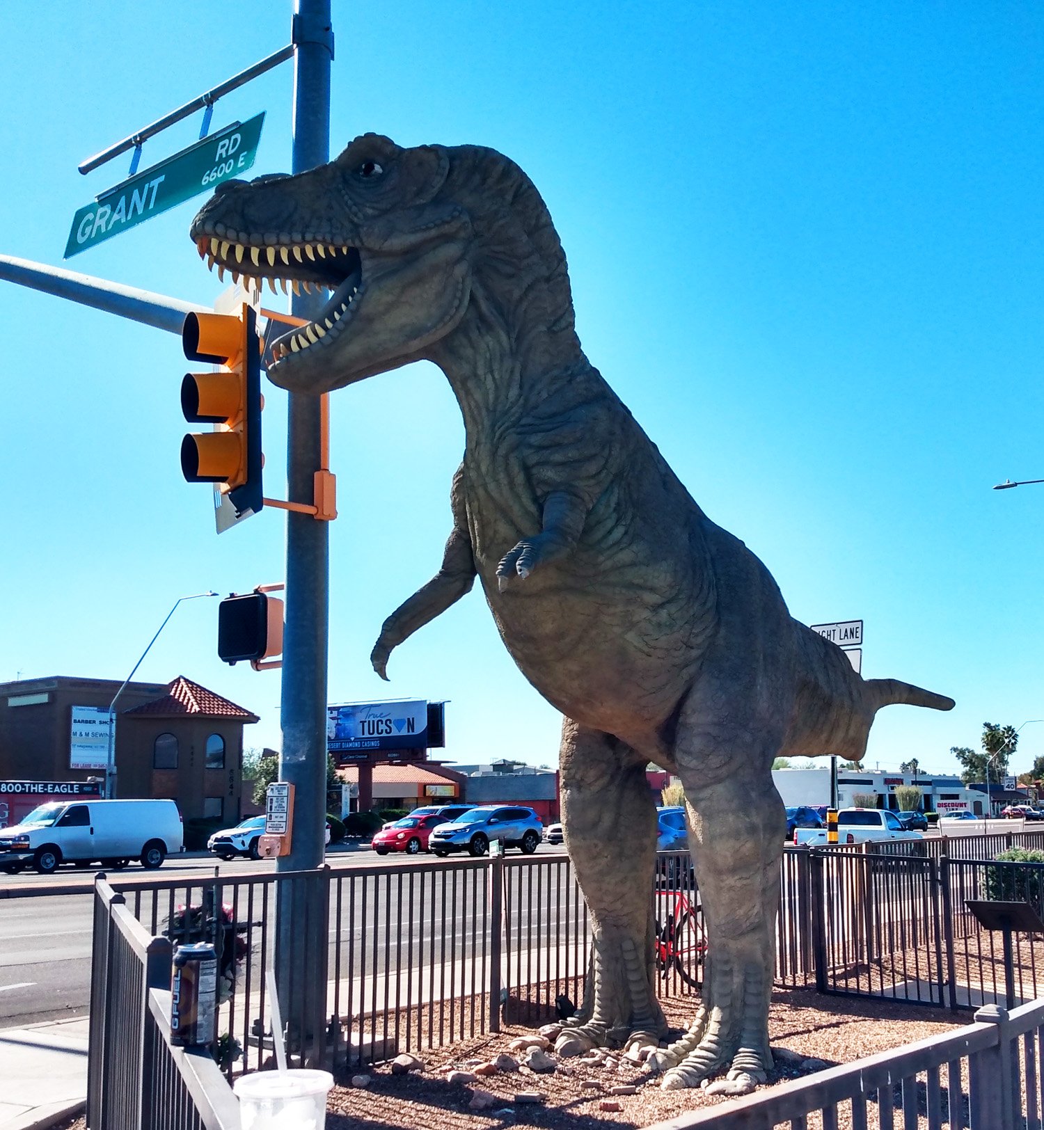 On the way you pass by this huge T-Rex statue some creationists wanted taken down ( lol ).