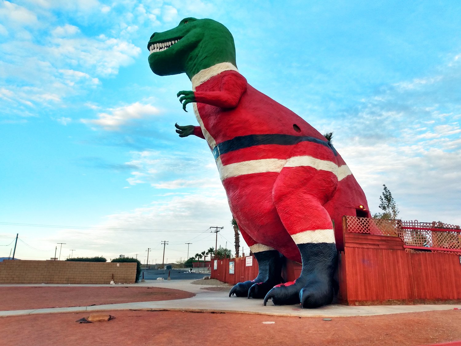 Also they dressed up the T-Rex for Christmas.