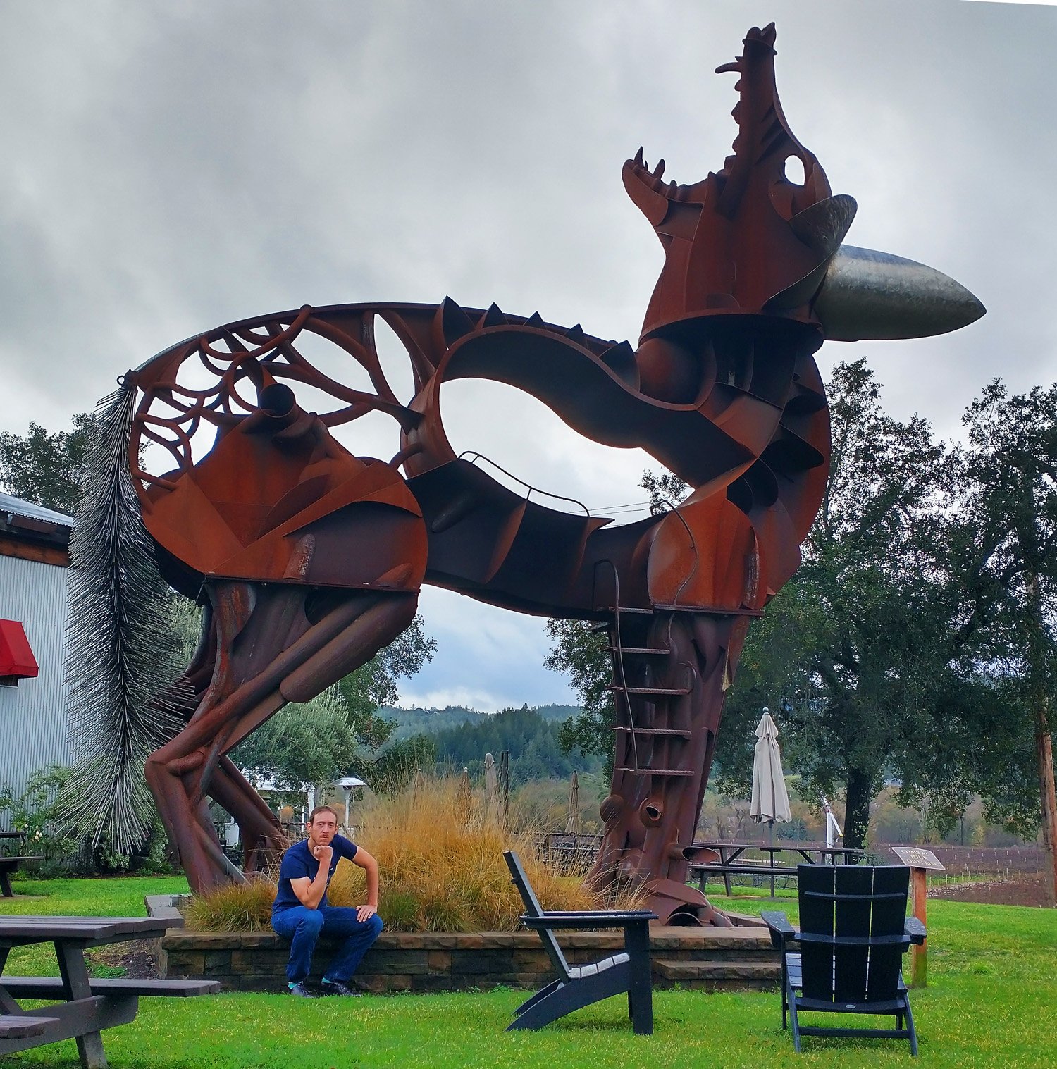 Huge Coyote sculpture at a winery in that city.