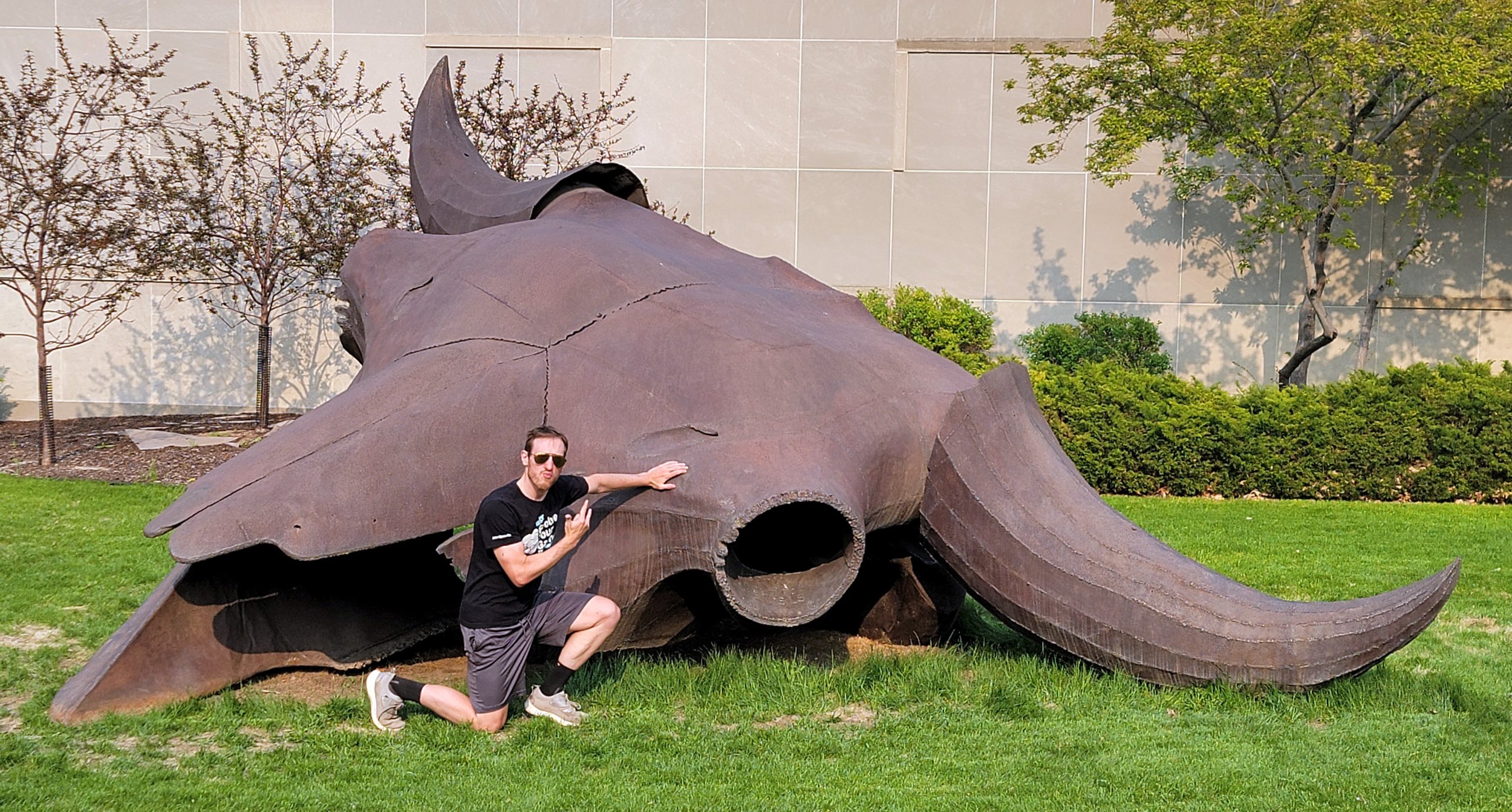 Giant buffalo skull made of heavy steel plate in Helena, Montana, the state's capital.
