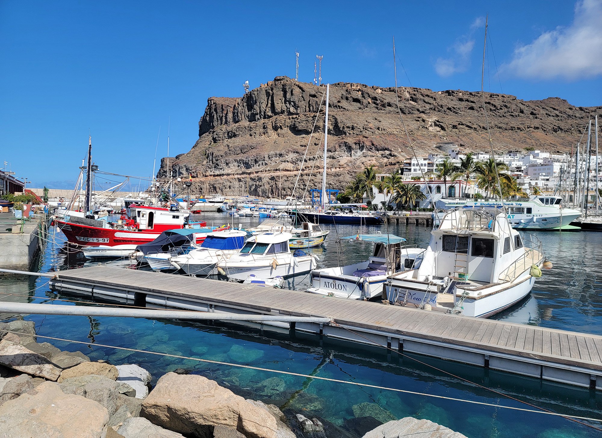 The harbor / town are nested at the base of these huge desert cliffs on the southern tip of Gran Canaria.