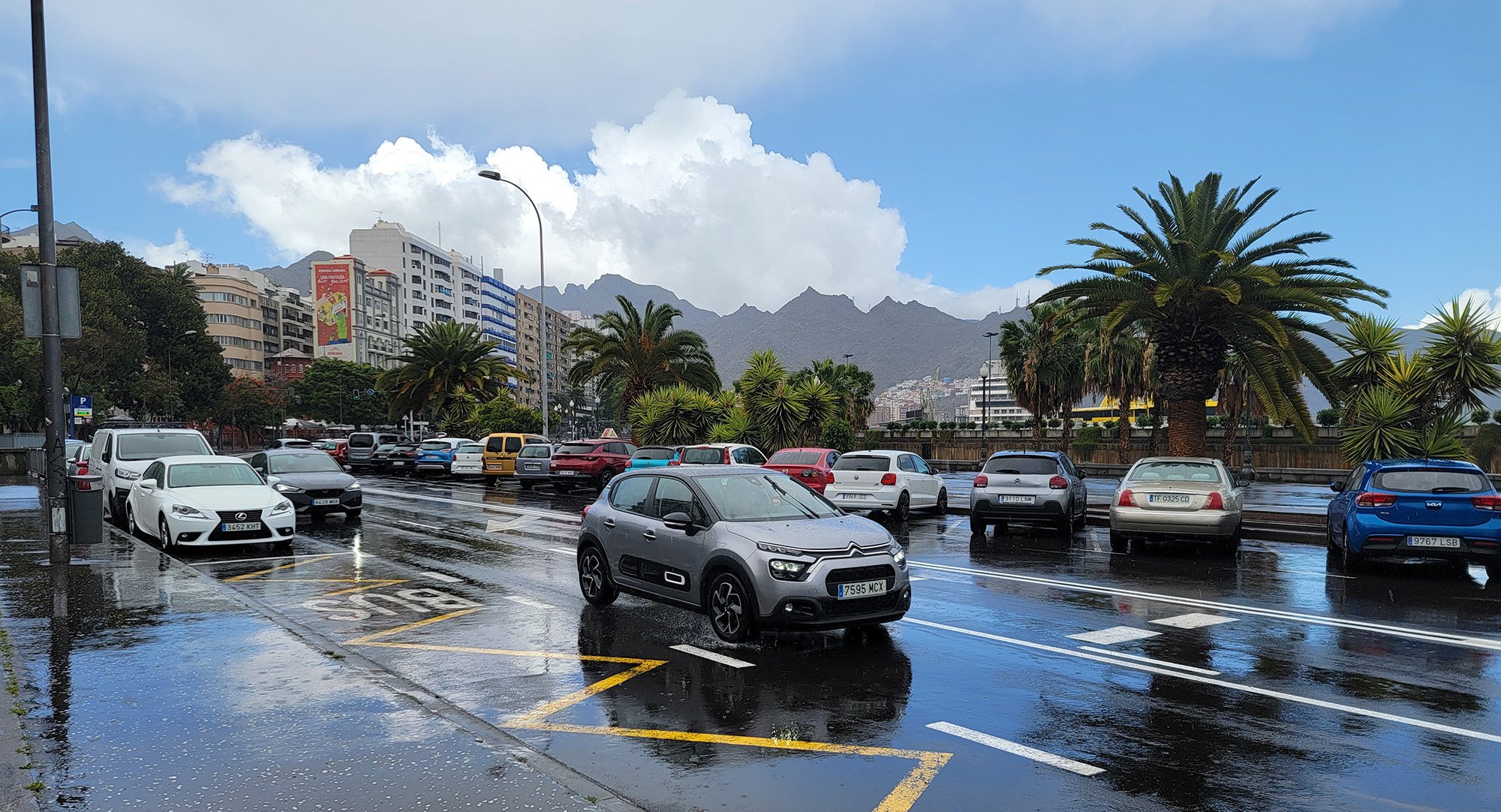 Raining upon arrival in Tenerife. Walked like 1km in the rain trying to get to a bus stop.