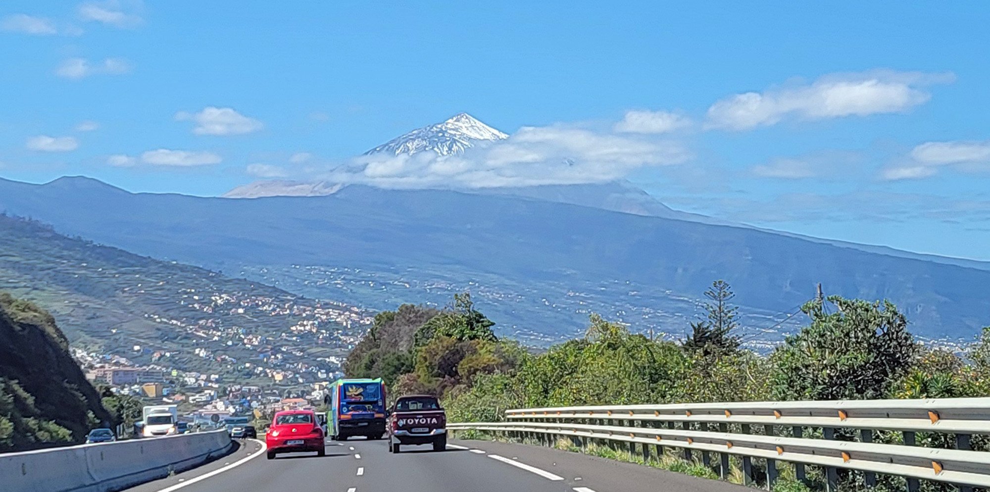 View of Teide as you turn west from the northern airport and make your way towards Puerto de la Cruz. Best view of it on the Island.