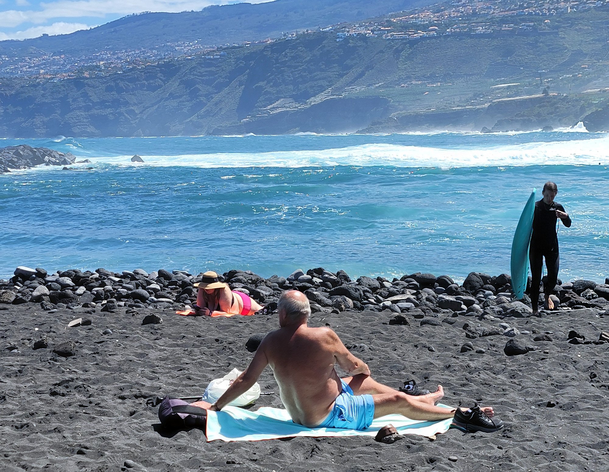 Black Sand beach with a nice view of Teide on a clear day. Now that's the life. Imagine not having to bike. So lucky.