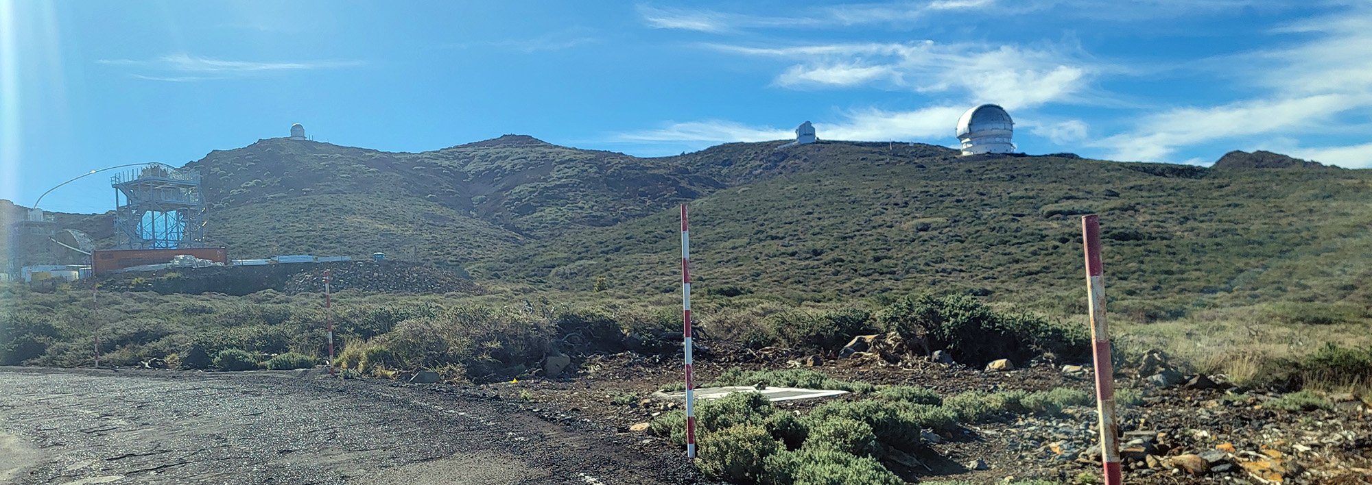 View of all the different observatories and monitoring stations as you turn onto the last steep part of the climb.