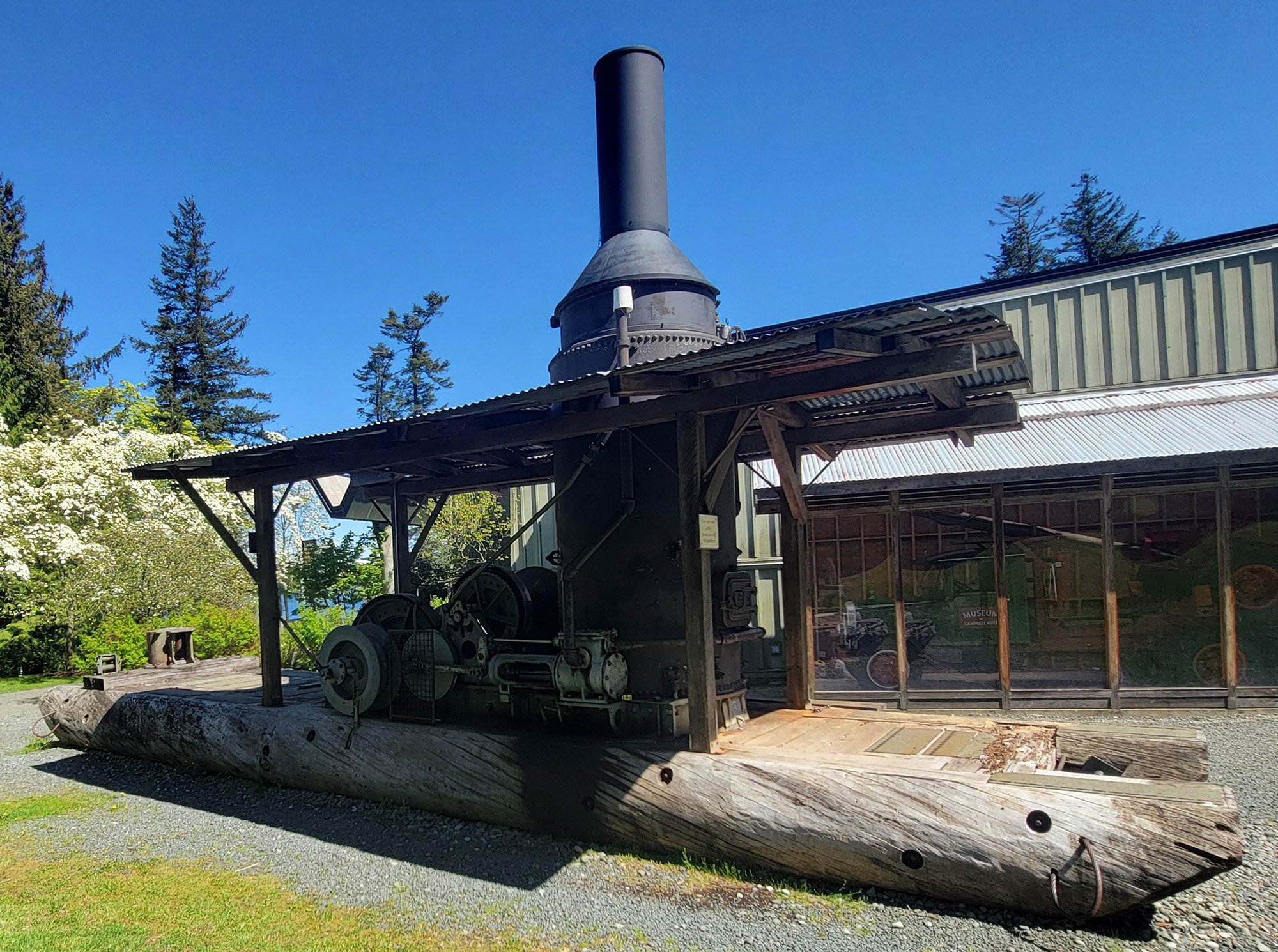 Outside the museum sits this "Steam Donkey" logging raft