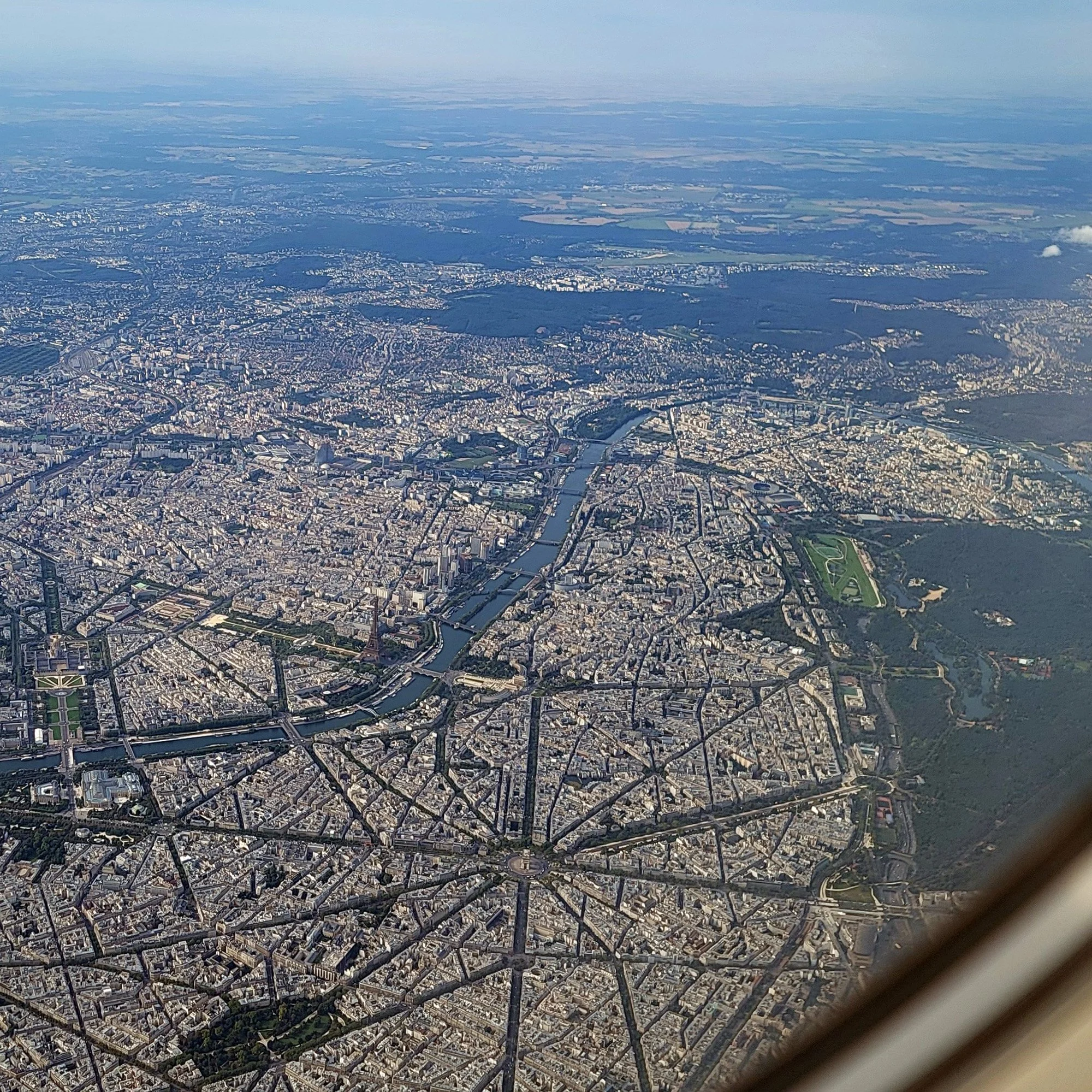 Landing in Paris. You can sort of make out the Eiffel Tower and other tourist hotspots