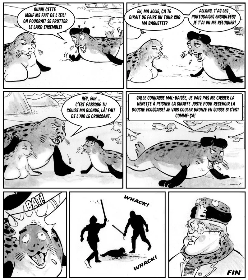 "Phoque" is french for Seal and it's pronounced "Fuck"! This comic is basically called "Fuck the French".