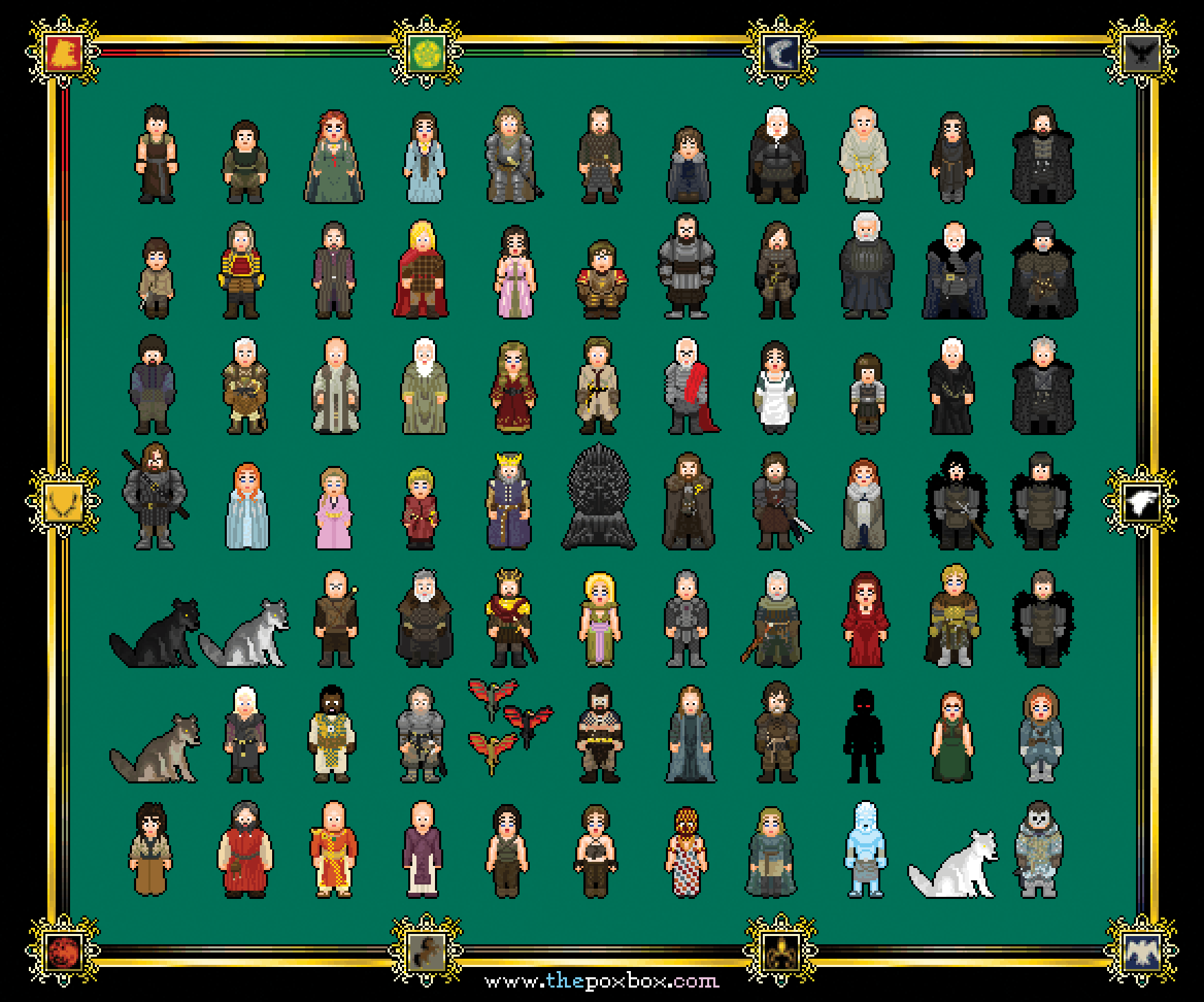 Game of Thrones season 1 characters in pixel.