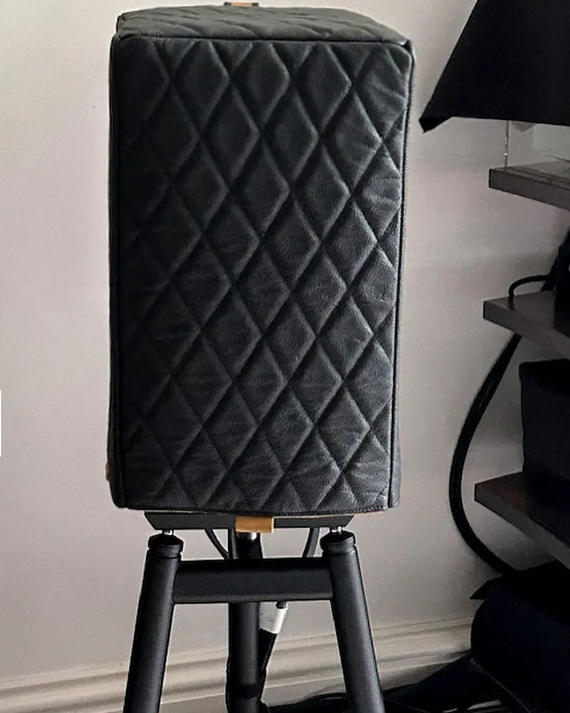 Quick client images (and a couple of ours for reference) of a bespoke project for a pair of Magico A1 stand mount speakers. Spec as follows:

Premium black leather padded outer shell with bespoke embossed diamond stitching (all our diamond stitching 