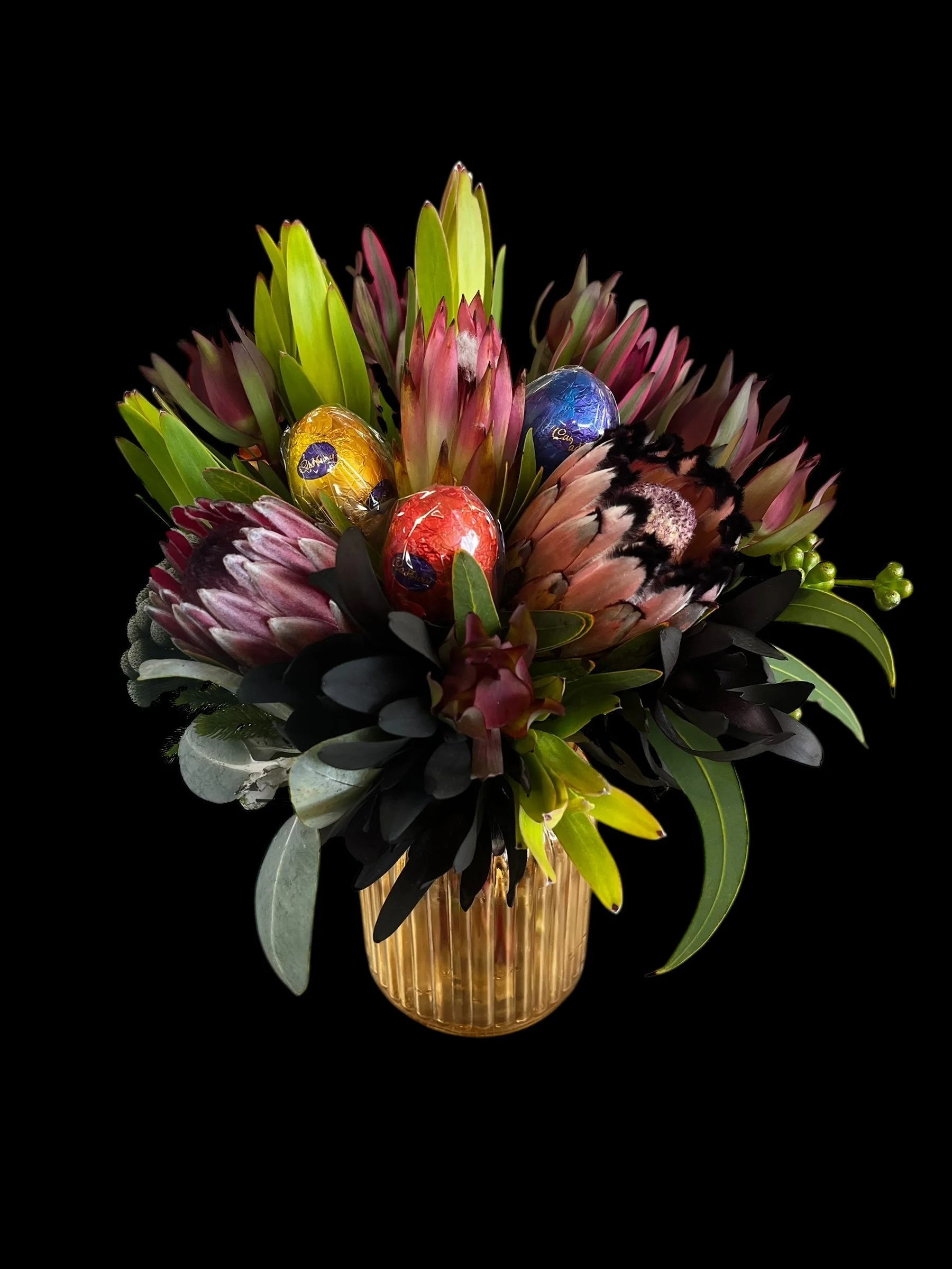Local Yelverton Protea bunch with Easter eggs